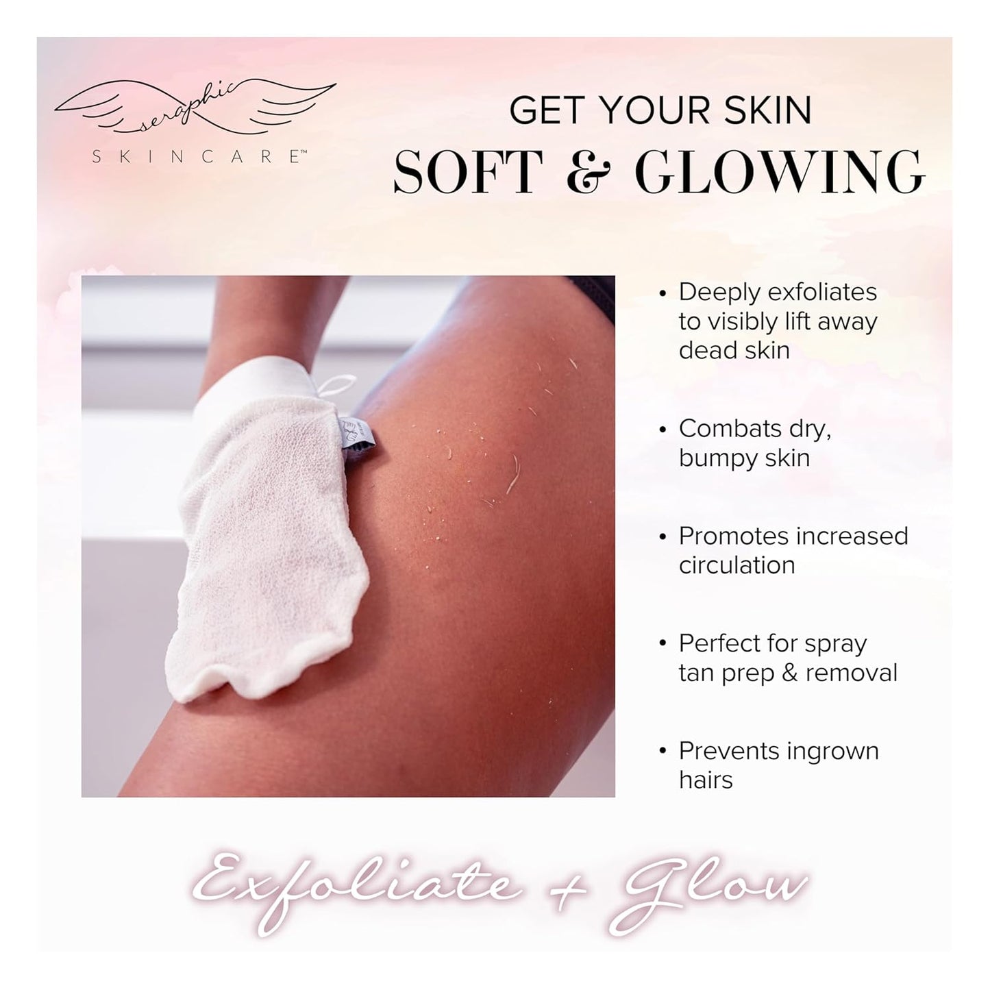 Seraphic Skincare Divine Glow Exfoliating Mitt (1pc) – 100%, Dye-Free, Bleach-Free Vegan Viscose Korean Exfoliating Glove – Body Exfoliator for Self-Tan Removal & Keratosis Pilaris