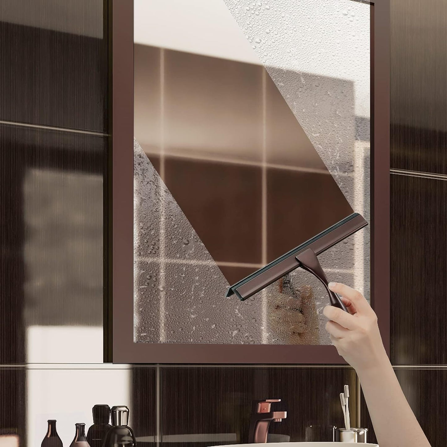 Hiware All-Purpose Shower Squeegee for Shower Doors, Bathroom, Window and Car Glass - Bronze, Stainless Steel, 12 Inches