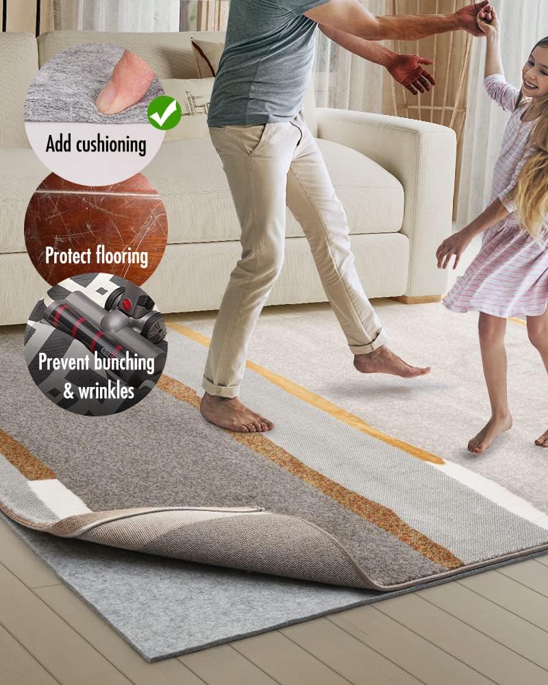 Non Slip Rug Pad Gripper - 7x9 Feet 1/4” Extra Thick Felt Under Rug for Area Rugs and Hardwood Floors,Super Cushioned Non Skid Carpet Padding