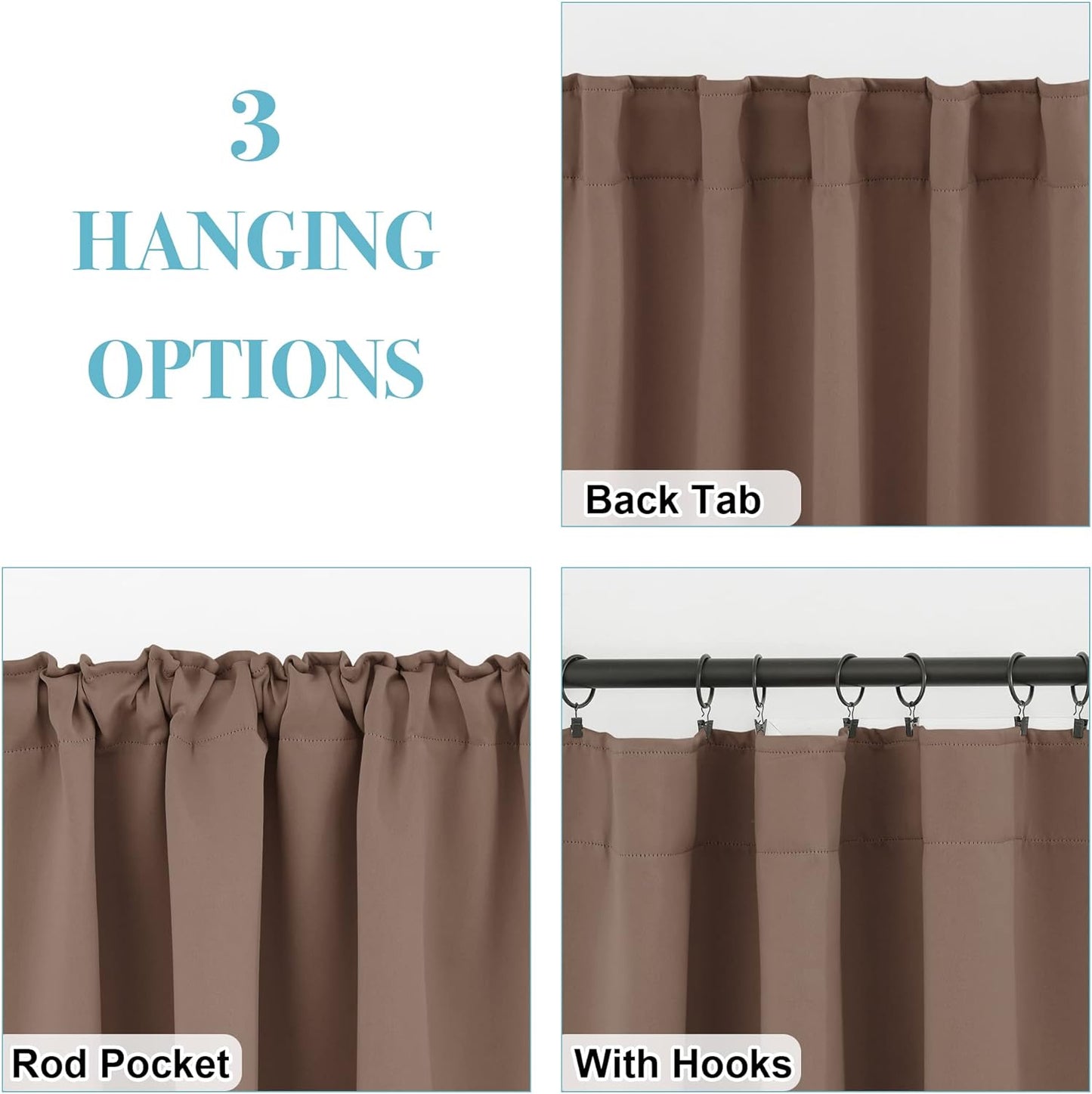 RYB HOME Small Window Curtains Blackout, Privacy Thermal Insulating Drapes for Bedroom Bathroom Basement Cafe Classroom Window Decor, W 34 x L 45 inches, Mocha, 2 Panels