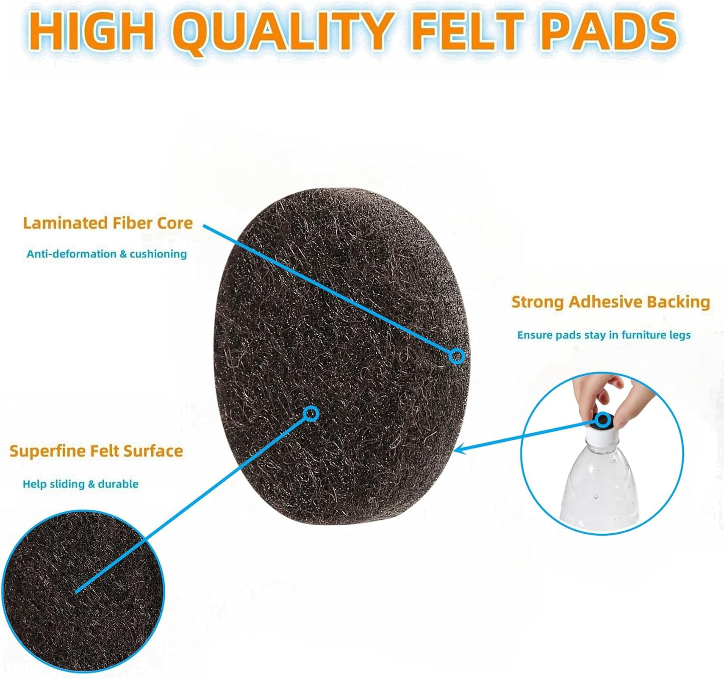 Furnigear Felt Furniture Pads for Hardwood Floors - Self Adhesive Chair Felt Pad, Floor Protector for Furniture Feet, Furniture Slider Moving Furniture Smoothly, Anti Scratch 48 Pcs 1-1/2" Round Brown
