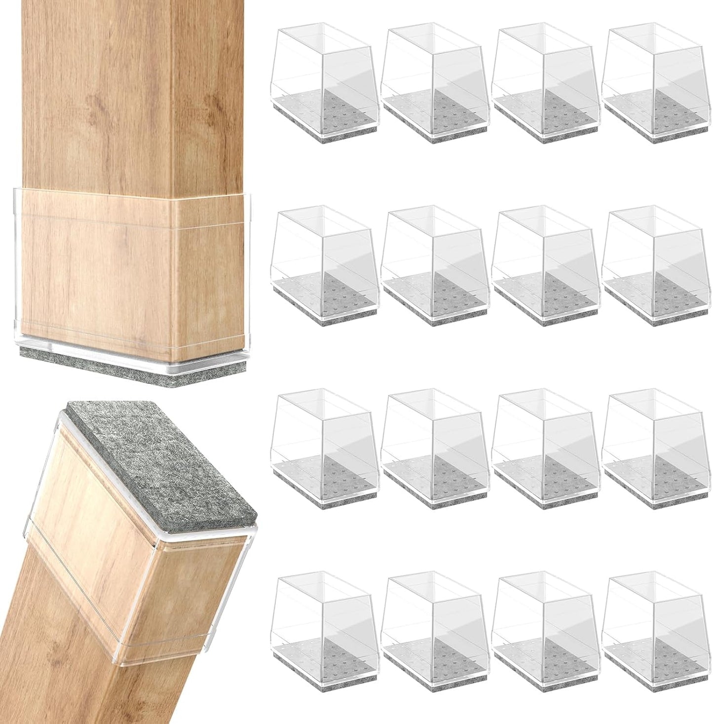 Rectangle Chair Leg Protectors for Hardwood Floors,16 PCS Silicone Covers to Protect Wood Tile Floors Felt Pads Furniture Leg Caps Reduce Noise. Easy to Move.(Clear,1 x 1.75 Inch,Rectangle)