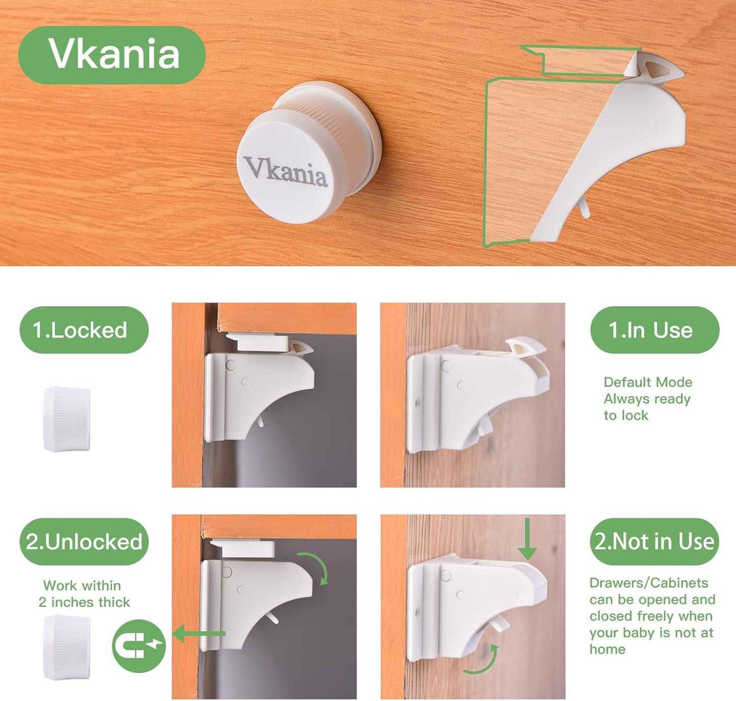 2 Pack Vkania Magnetic Cabinet Locks Keys - Extra Stronger Baby Proofing Magnet Drawer Replacement Key (2 Keys Only)