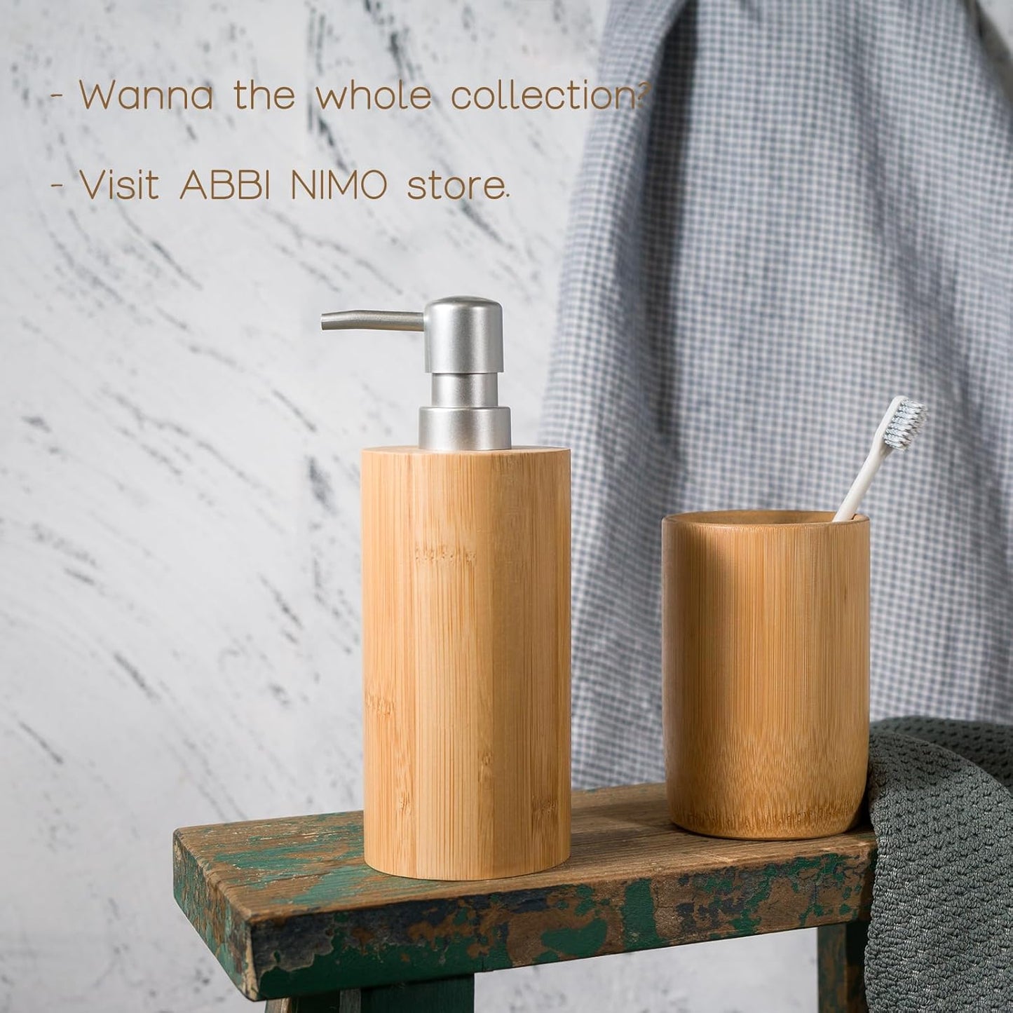 2 Pack Natural Bamboo Liquid Soap Dispensers, 10 oz Refillable Bottles with Silver Plastic Pumps for Bathroom or Kitchen Countertop