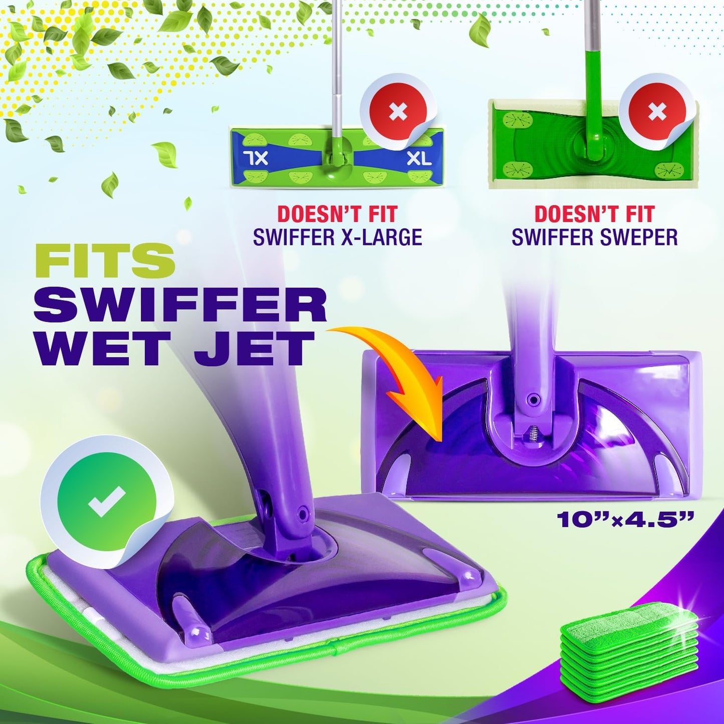VanDuck Reusable Mop Pads Compatible with Swiffer WetJet (2 Pack) - Microfiber Mop Refill for Wet Mopping Cloths - Hardwood Floor Cleaning Spray Pads are Reusable Replacements