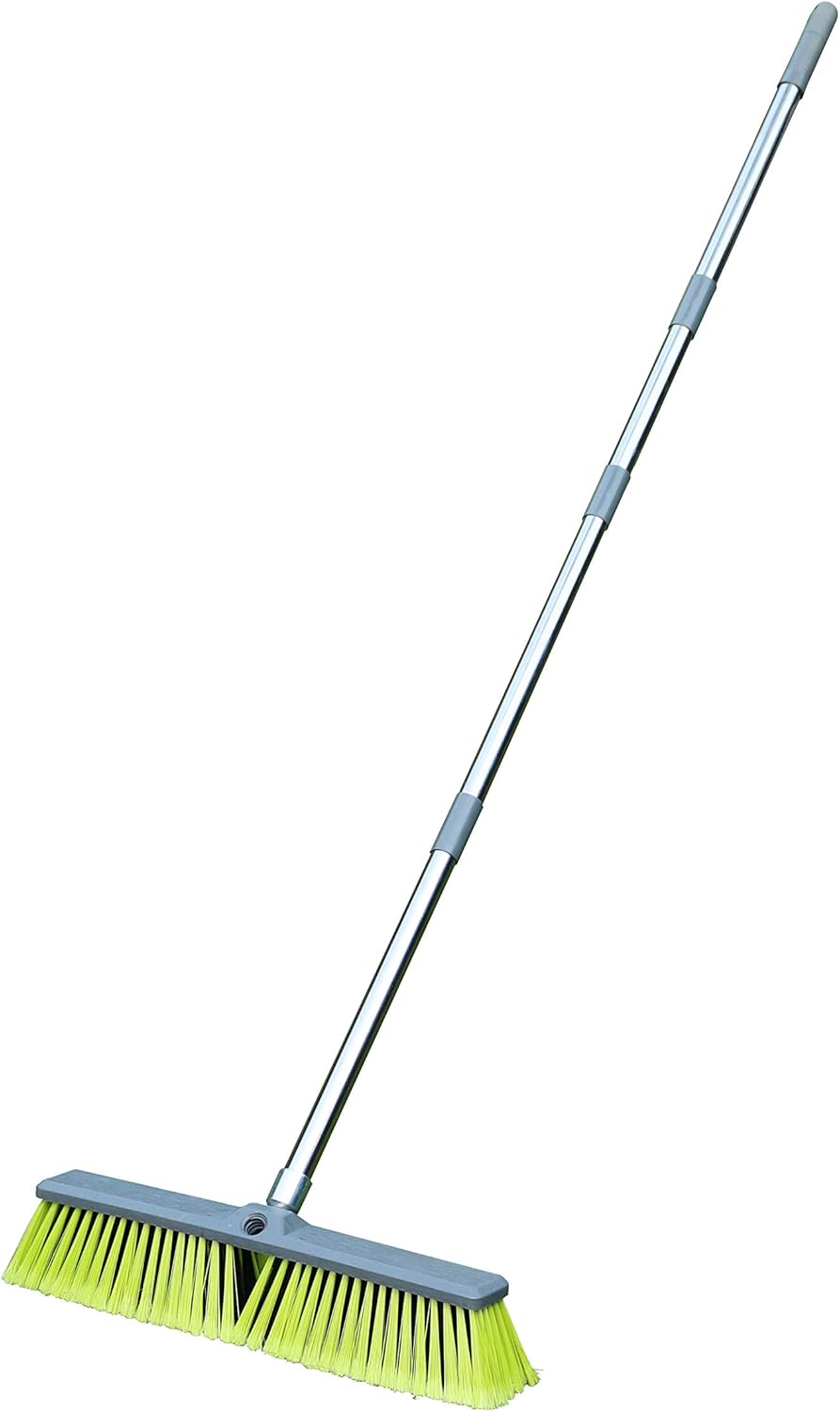 PHYEX Upgraded 18" Push Broom with Adjustable Long Handle, Total Length is 55", Multi-Surface Floor Scrub Brush for Cleaning Deck, Patio, Garage, Driveway