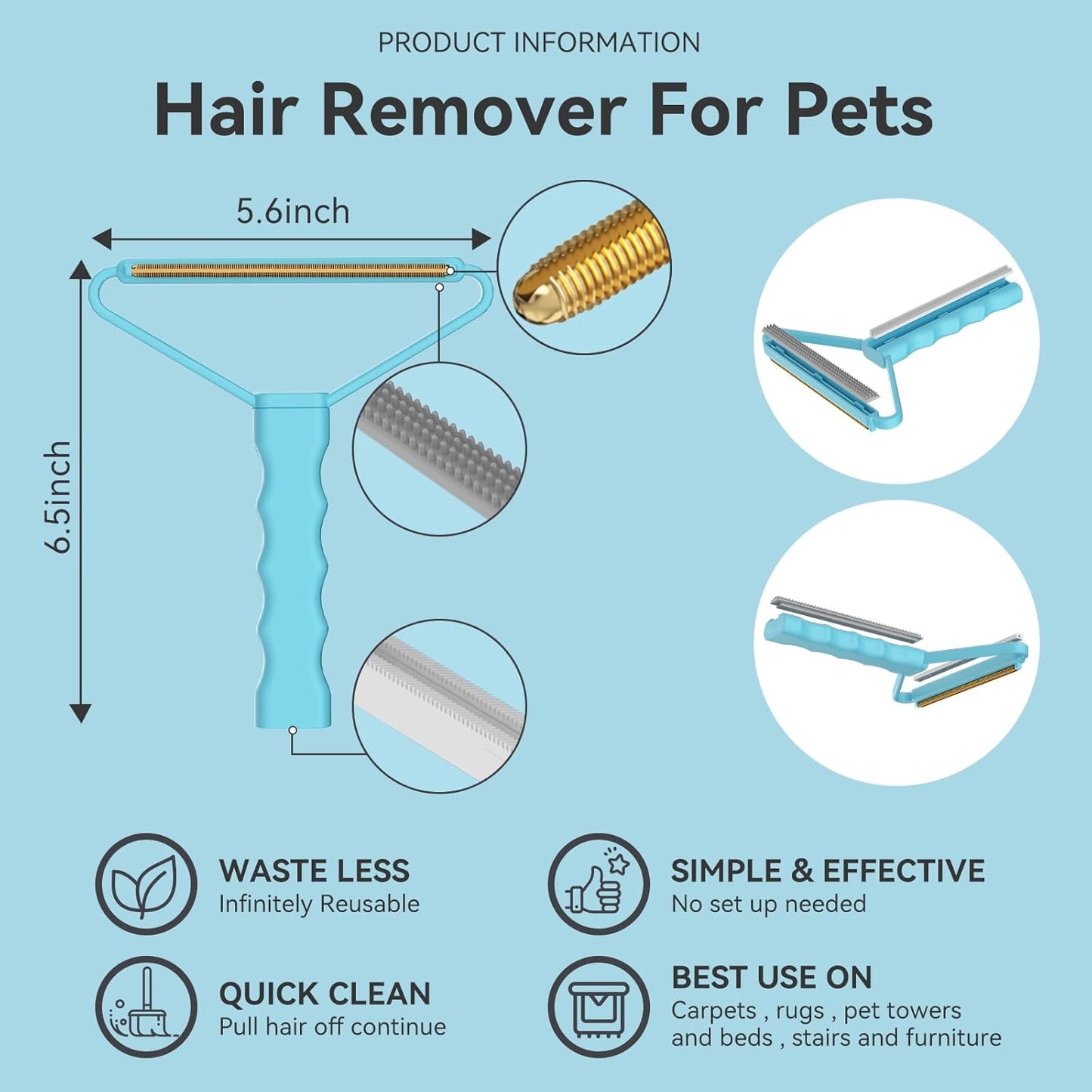 Carpet Rake - 60" Long Handle Pet Hair Removal with Metal Fabric Edge Design,Carpet Rake for Pet Hair Removal, Dog Cat Fur Remover Rubber Broom,Rug,Car Mat,Couch,Pet Bed,Furniture(4 Pack)