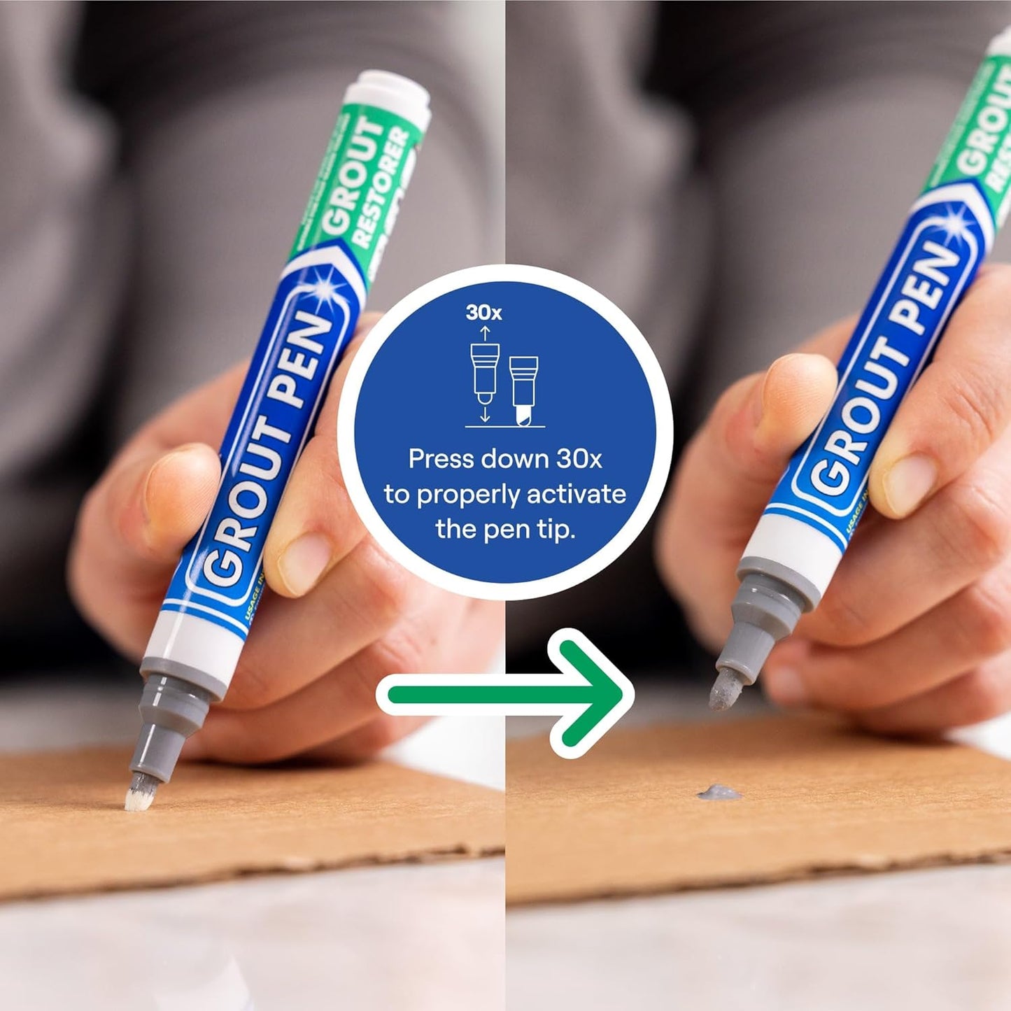 Grout Pen Grey Tile Paint Marker: Waterproof Grout Paint, Tile Grout Colorant and Sealer Pen - Narrow 5mm, 2 Pack with Extra Tips (7mL) - Grey