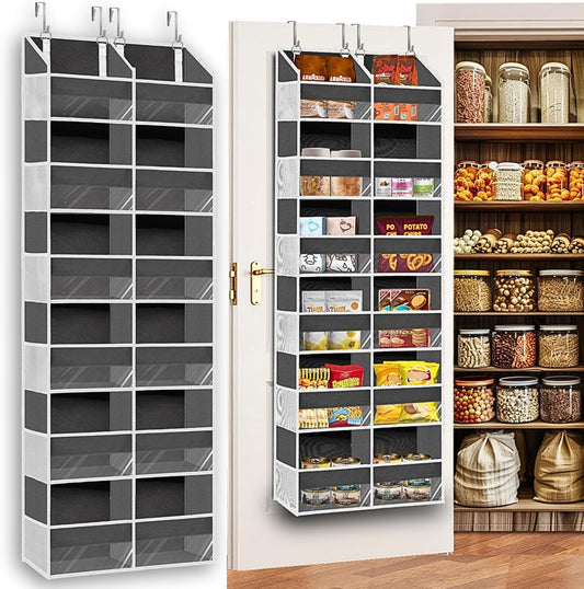 Over the Door Organizer 6 Tiers, Extra Large Behind Door Storage of 12 Compartments, 80 lbs Weight Capacity Hanging Storage Organizer with Clear Window Kids Toys, Shoes, Diapers, Room storage