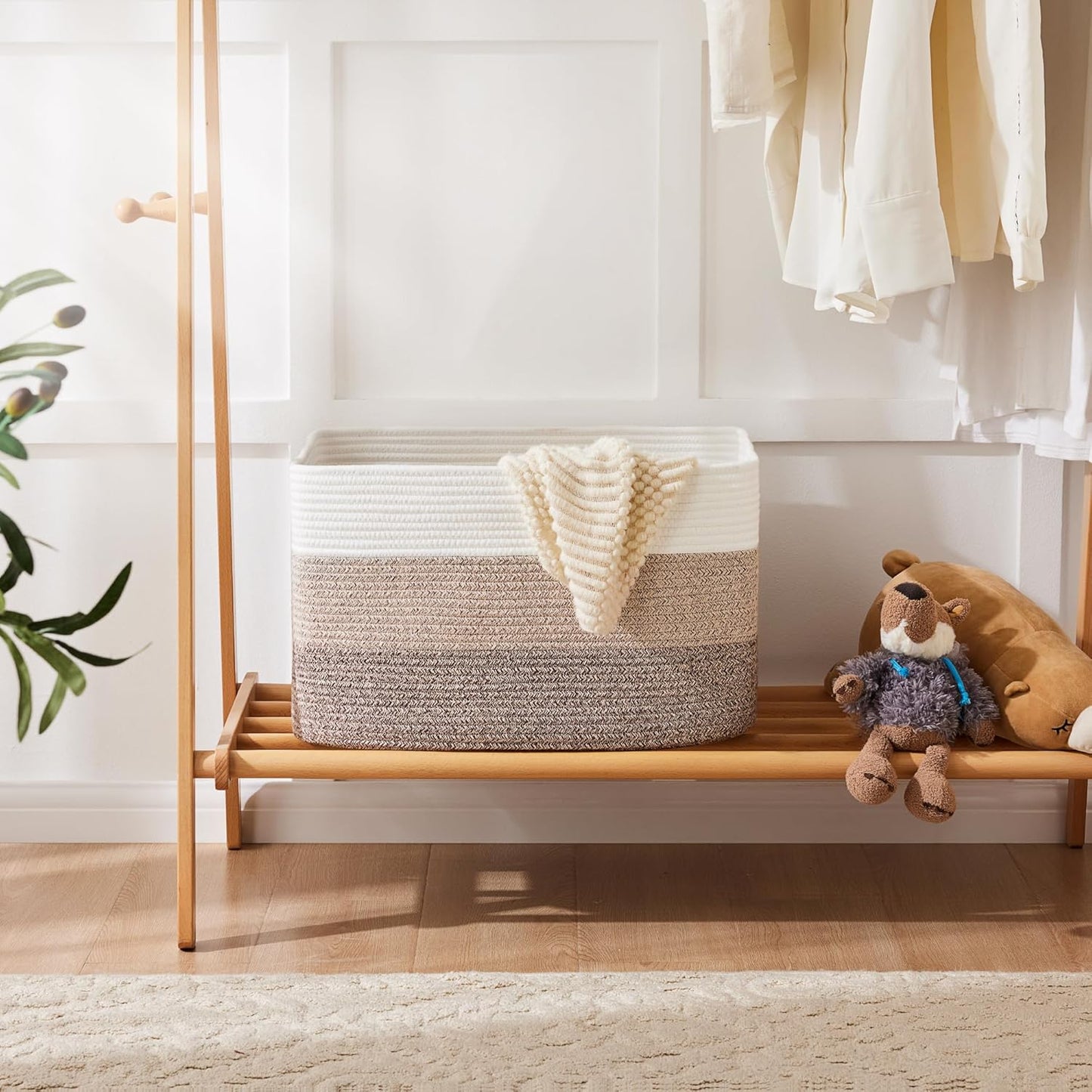 Blanket Basket,Rectangle Woven Baskets for Storage,65L Laundry Basket for Decorative Nursery Blanket,Toys,Dirty Clothes and Magazine in Shelves,Baby Room,and Living Room