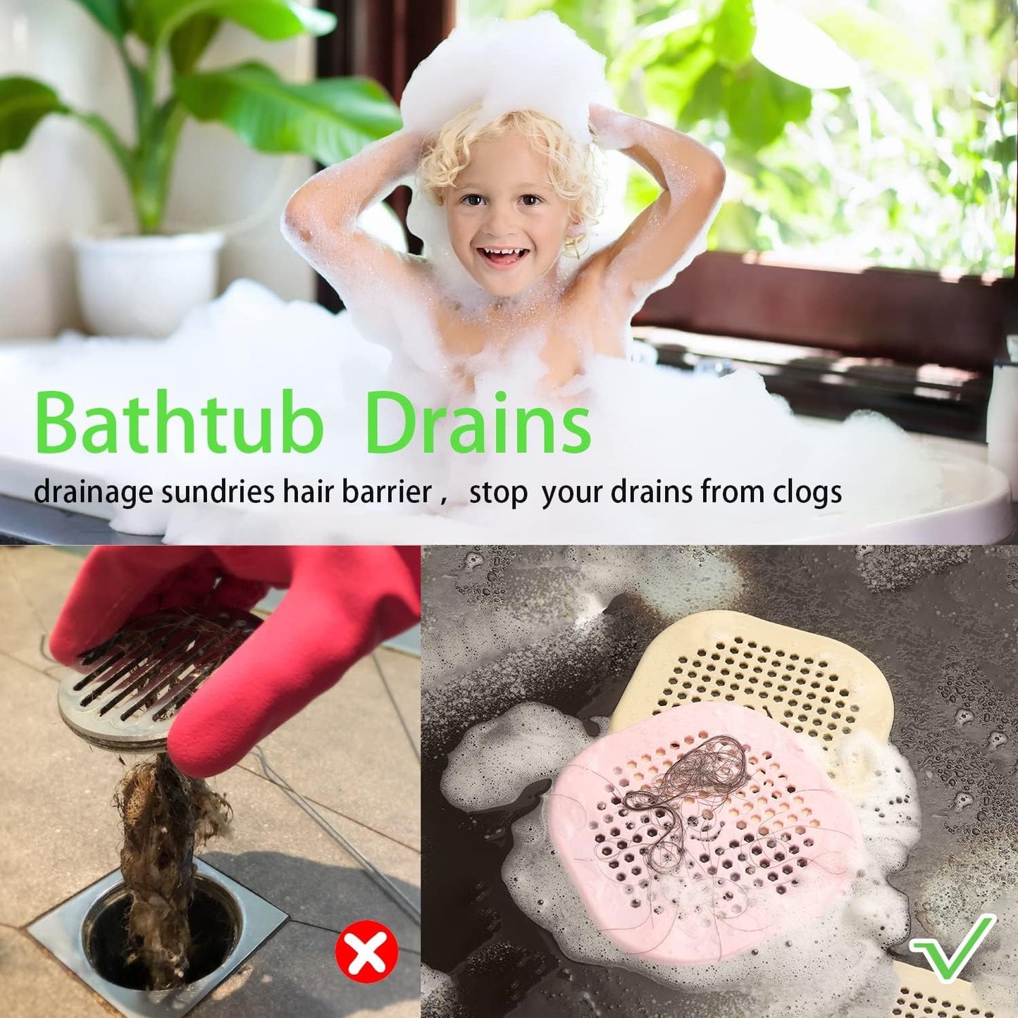 2 Pack Drain Hair Catcher Sturdy Silicone Shower Drain Protector Sink Drain Strainer Hair Stopper for Shower Kitchen Bathroom Tub Orange