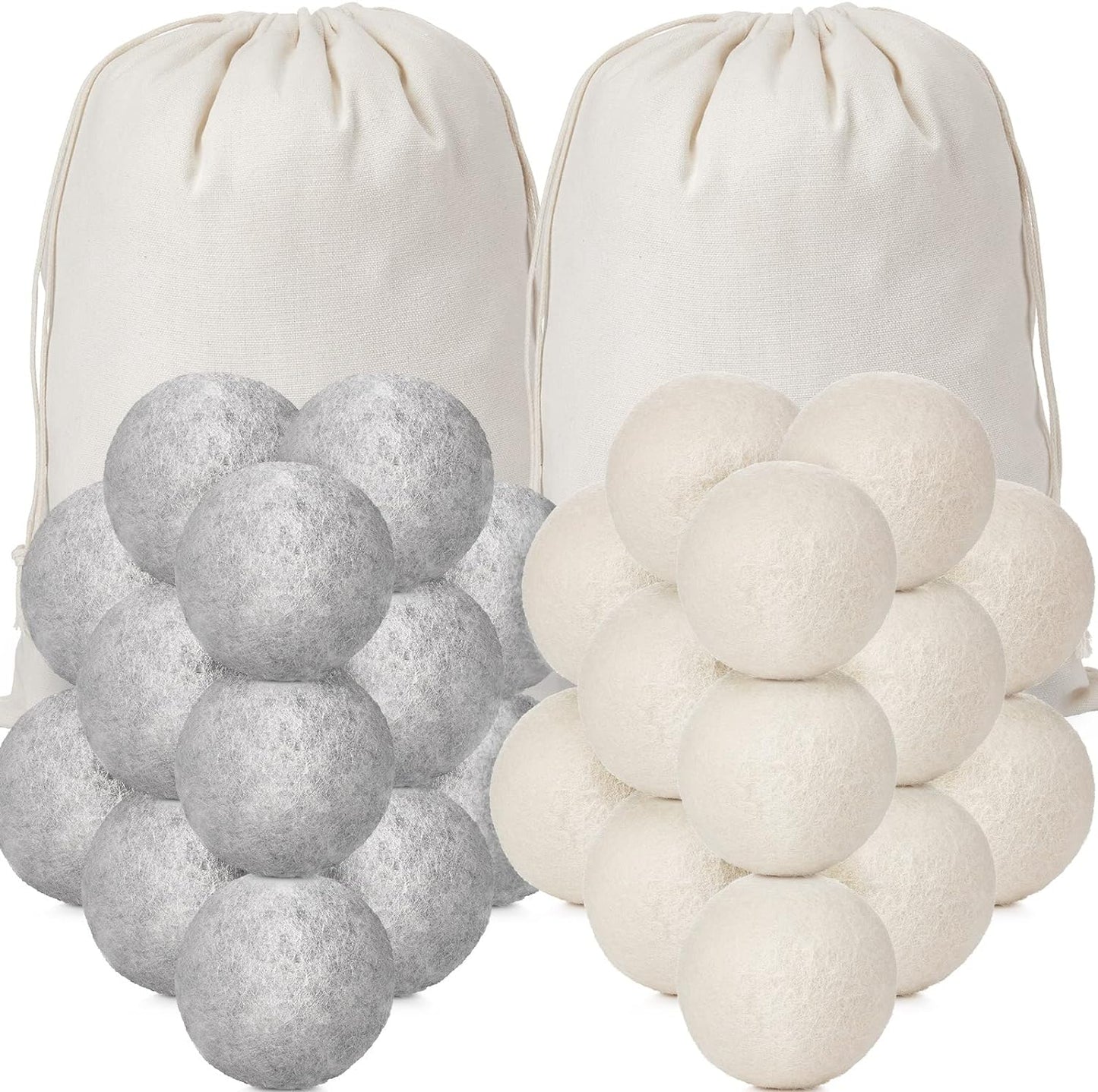42 Pieces Wool Dryer Balls Set 40 Reusable Wool Balls with 2 Muslin Bags Laundry Balls Fabric Softener Ball Anti Wrinkle Anti Static Saving Energy and Time