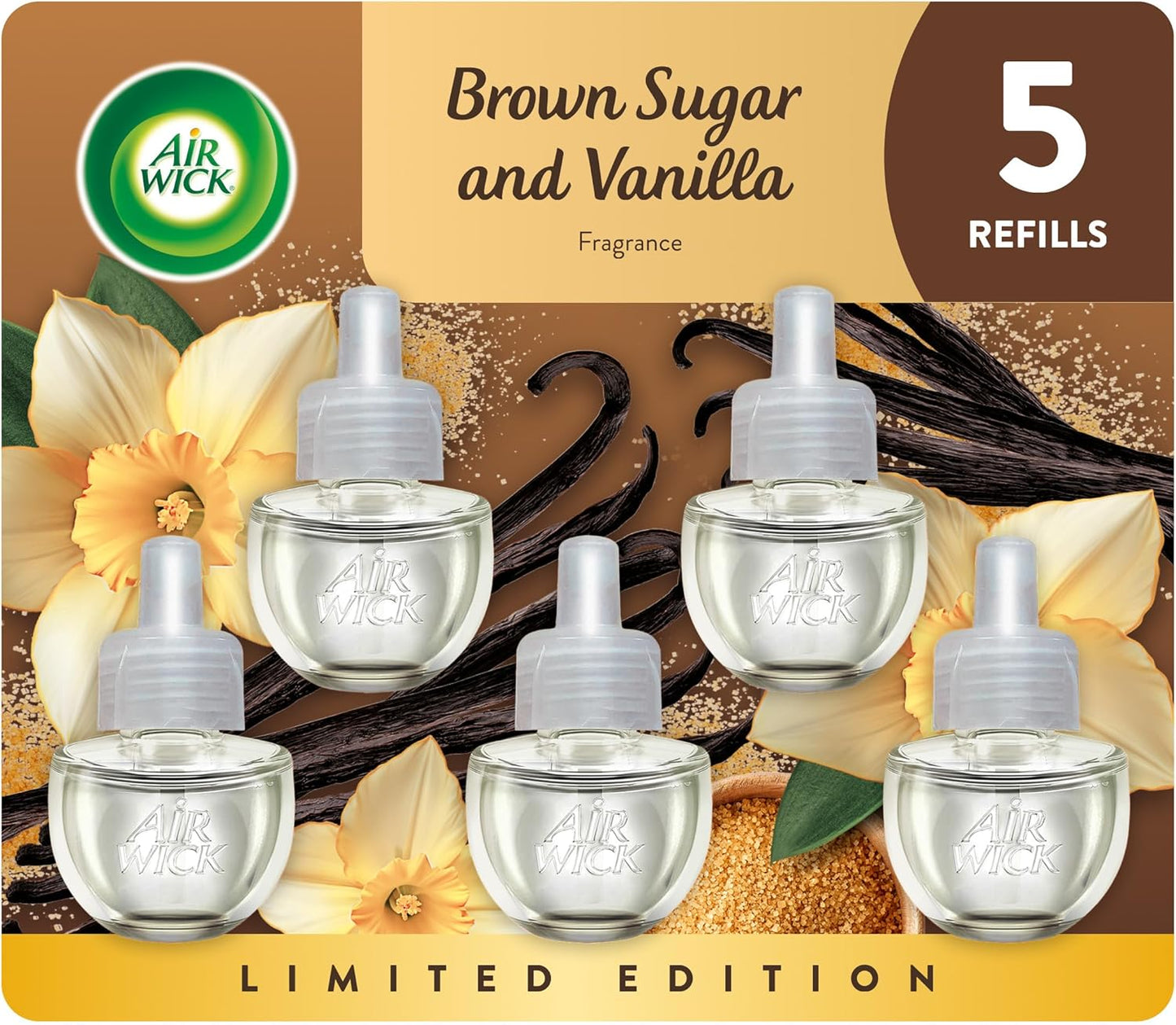 Air Wick Plug in Scented Oil Refill, 5 ct, Brown Sugar and Vanilla, Air Freshener, Essential Oils, Fall Scent, Fall decor