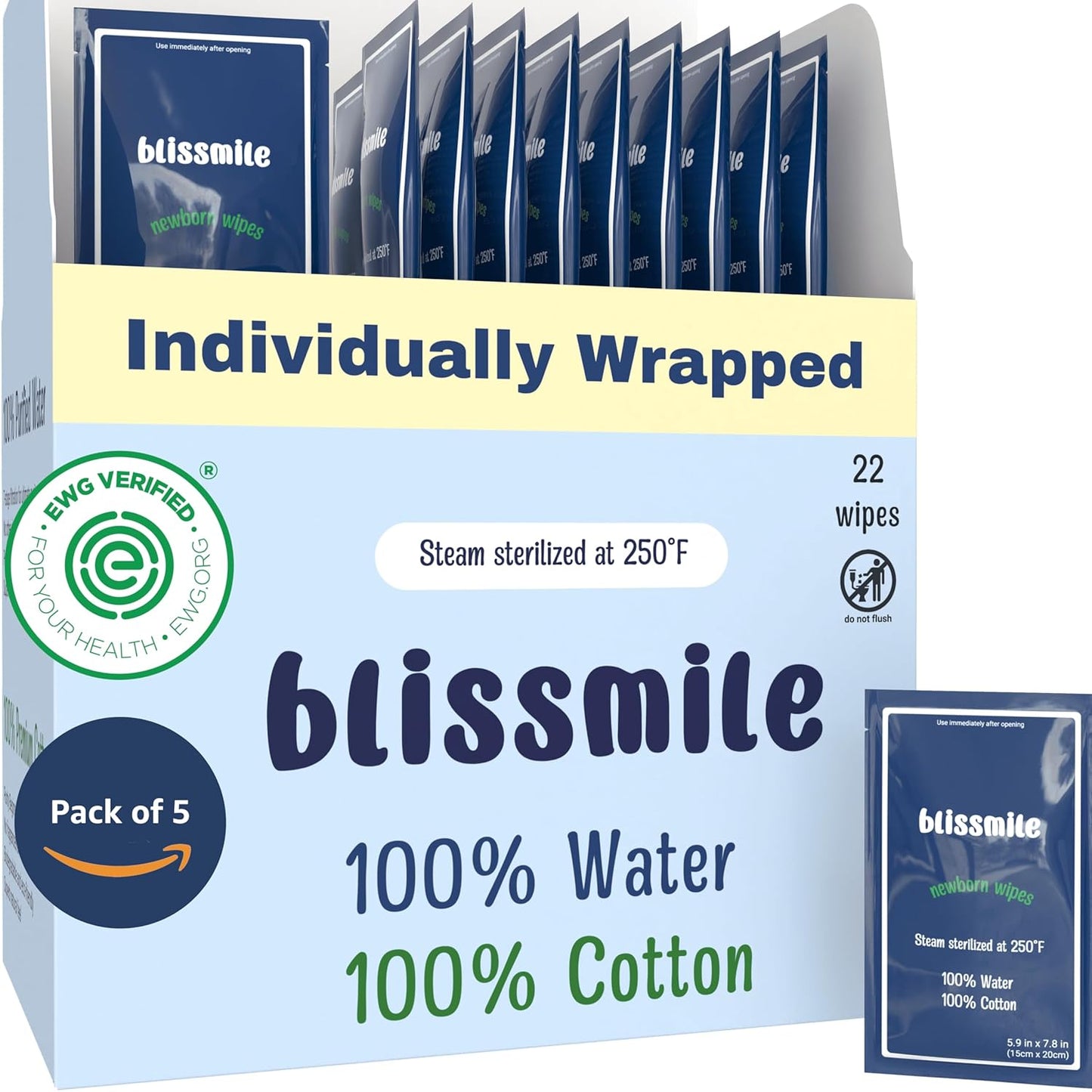 Mini Travel Wipes - 100% Water - Individually Wrapped - For Hand, Face & Body - Unscented Wet Wipes for Adults & Kids, Baby with Sensitive Skin - Feminine Wipes for Women, On the Go Essentials, 110 ct