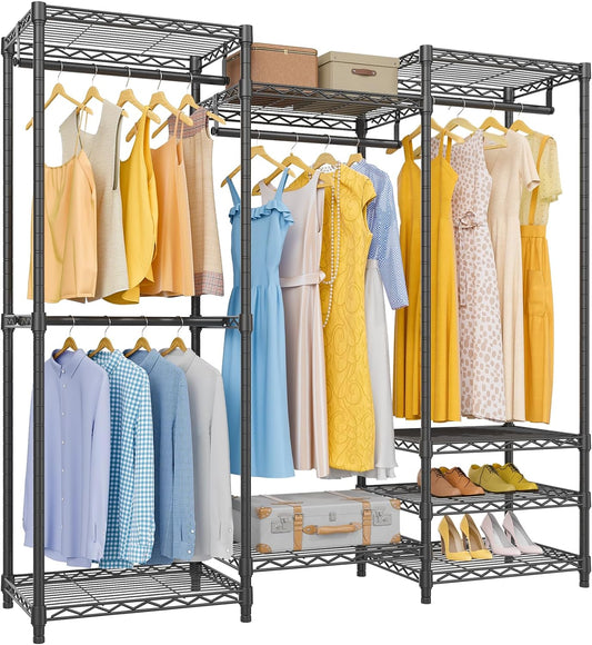 VIPEK V5 Medium Portable Closet Wardrobe Heavy Duty Clothes Rack, Freestanding Closet Metal Clothing Rack with 4 Hang Rods & 8 Shelves, Adjustable Custom Closet Rack, 56.7" Lx15.7 Wx76.4 H, Black