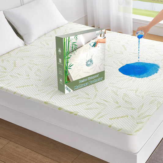 Twin Mattress Protector Waterproof Mattress Pad Washable Bamboo Rayon Mattress Cover Breathable Noiseless Bed Protector 5" - 21'' Elastic Fitted Deep Pocket