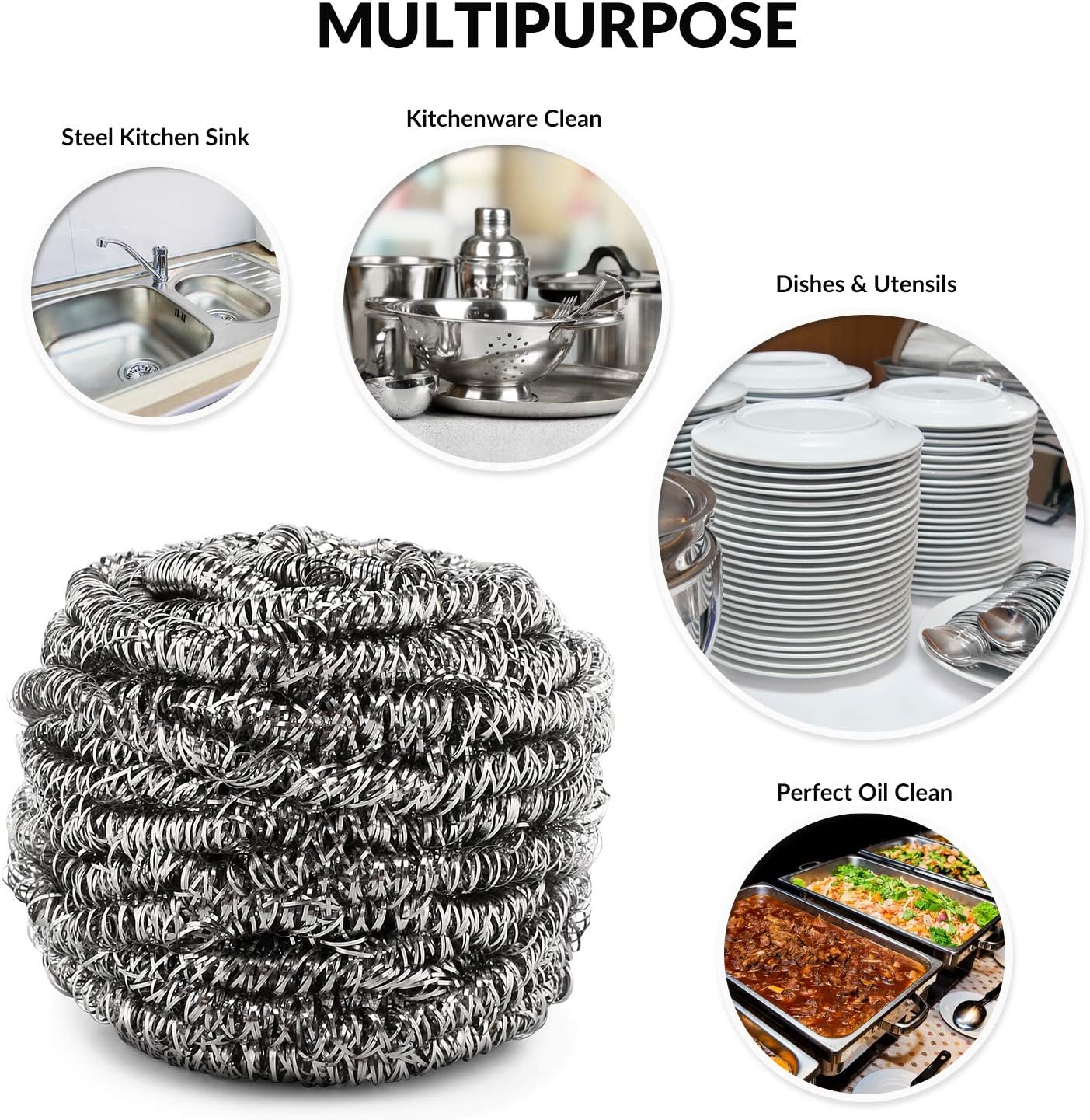12 Pack Stainless Steel Scourers by Scrub It – Steel Wool Scrubber Pad Used for Dishes, Pots, Pans, and Ovens. Easy scouring for Tough Kitchen Cleaning.
