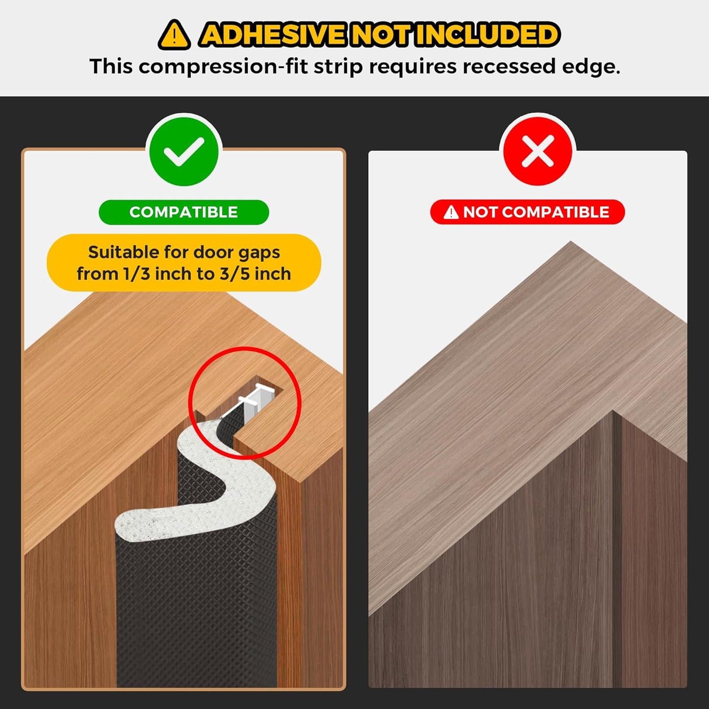 Weather Stripping Door Seal Strip - Soundproof Q-Shaped Foam for Exterior Door Frame, Large Gap Seal, Noise Cancelling, Easy to Install (Black, 26FT)