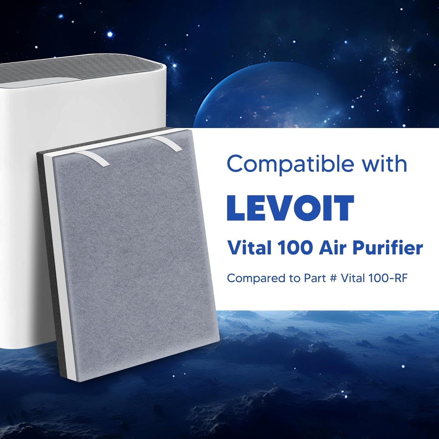 Funmit Vital 100 Replacement Filter for LEVOIT Vital 100 Air Purifier, 3-in-1 H13 True HEPA and High-Efficiency Activated Carbon Filters Set, Compared to Part # Vital 100-RF, 3 Pack, White