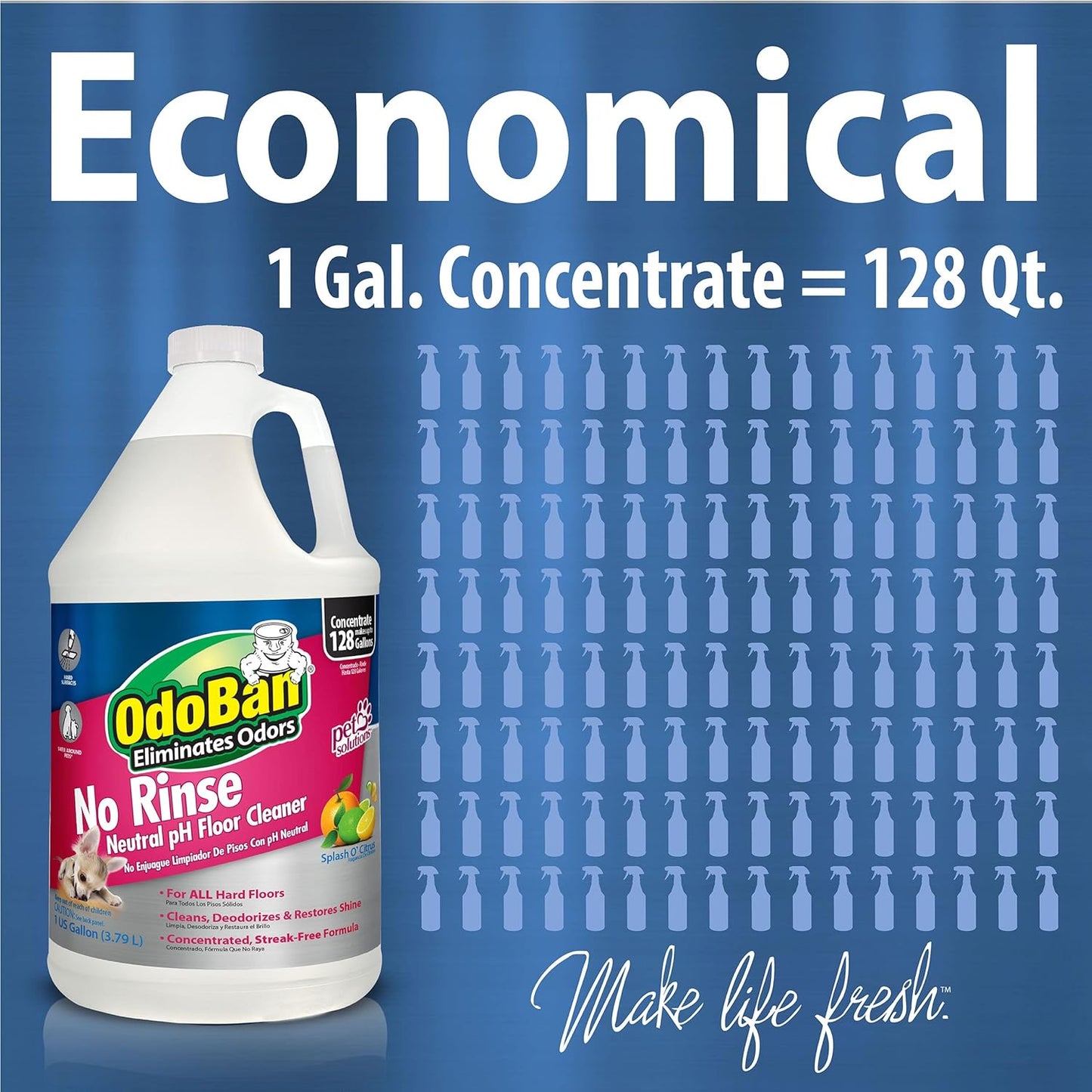 OdoBan Pet Solutions No Rinse Neutral pH Floor Cleaner Concentrate, Made in the USA, 1 Gallon, and Oxy Stain Remover, 32 Ounce Spray