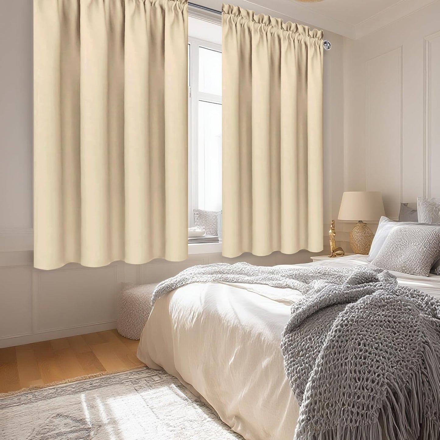 DWCN Beige Curtains for Bedroom Thermal Insulated Room Darkening Drapes for Living Room Rod Pocket Light Blocking Solid Window Treatment, W 38 x L 63 Inch, 2 Panels, Beige