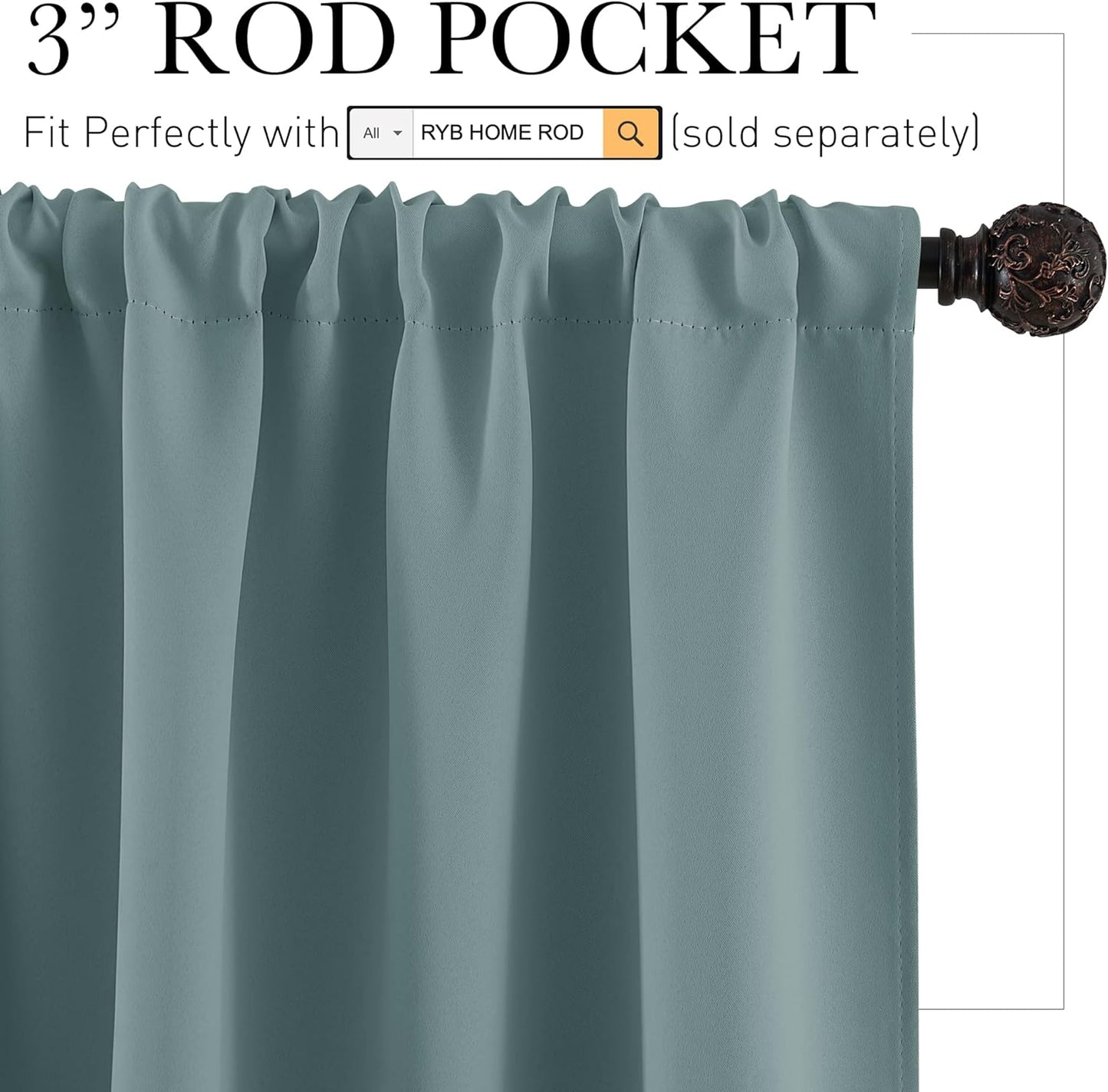 RYB HOME Bathroom Window Curtains - Super Soft Blackout Privacy Curtains for Baby Nursery Bedroom Basement Garege Workshop Kitchen Dining Living Room, W 29 x L 30, Dusty Blue, 2 Pcs