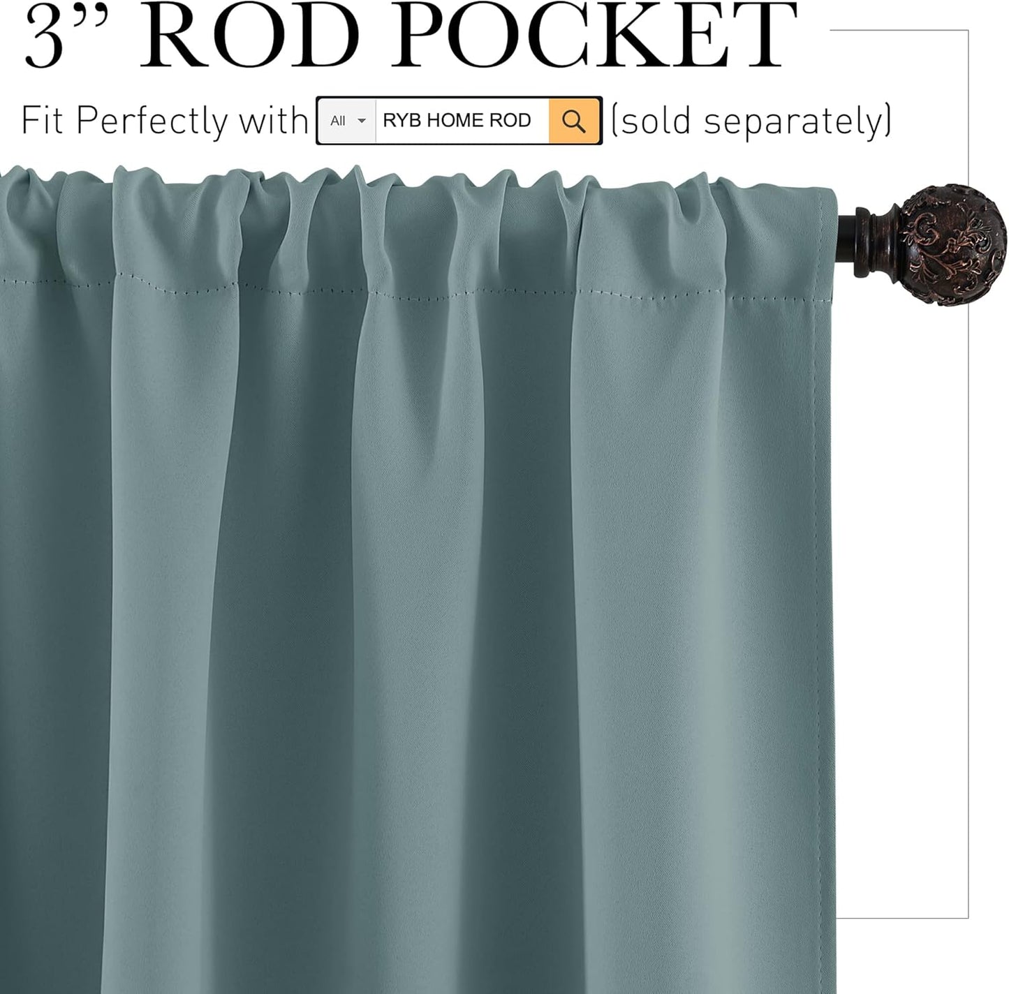 RYB HOME Small Window Curtains, Thermal Insulated Privacy Curtains and Drapes Soild Room Darkening Shades Decent Decor for Kitchen RV Camper Closet, Dusty Blue, W42 x L36 inches, 2 Panels Set