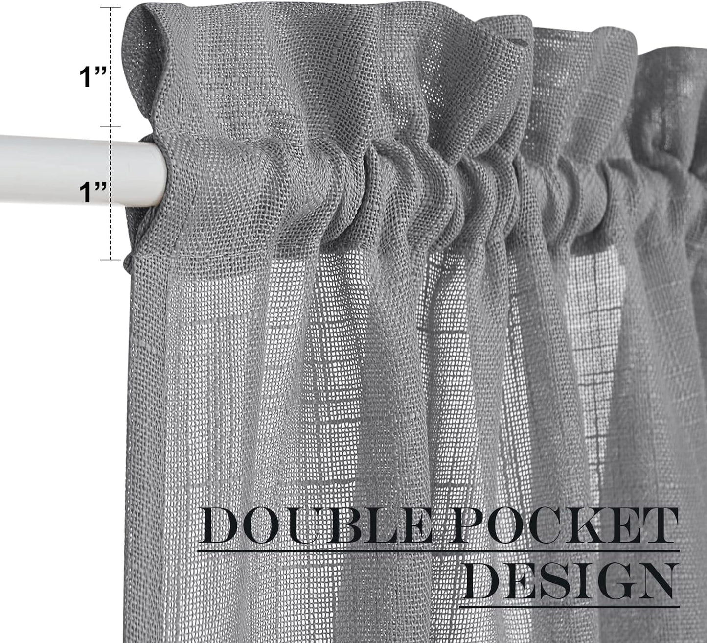 NICETOWN Sheer Door Curtains, Side Small Window Treatment, Farmhouse French Front Door Shade, Rod Pocket Sidelight Curtains with Tieback, 1 Panel, Dark Grey, 36W X 40L