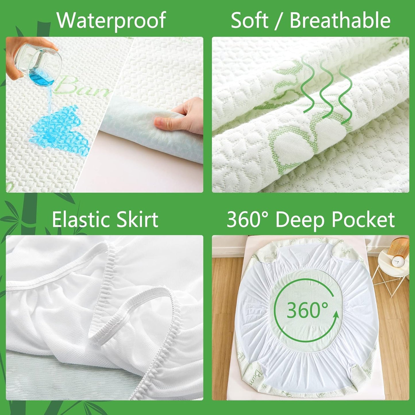 GOONIK California King Mattress Protector, Breathable Bamboo Viscose Waterproof Cal King Mattress Pad Cover with 6-18 inches Deep Pocket