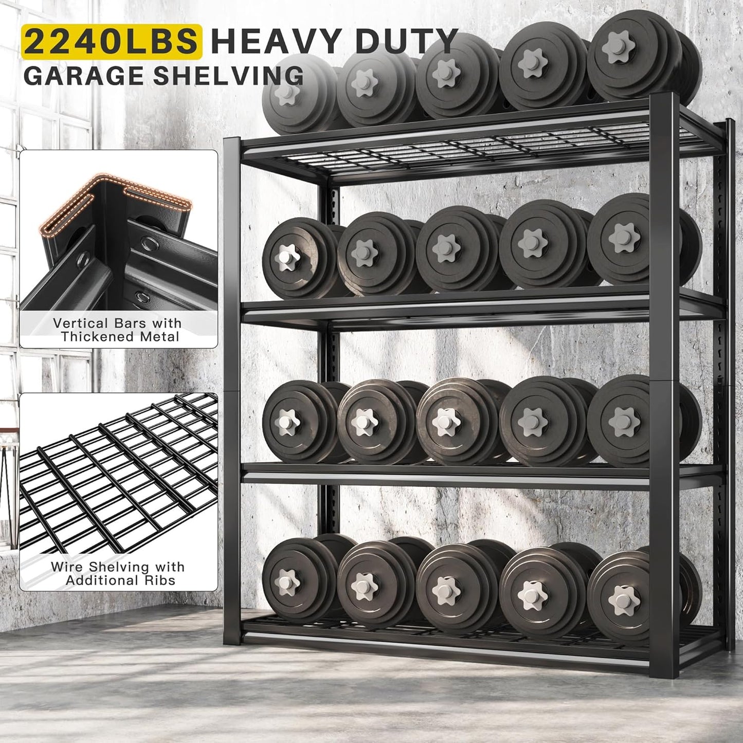REIBII 40" W Garage Shelving 2240 LBS Storage Shelves Adjustable Metal Shelving Heavy Duty 4 Tier Metal Shelves for Garage Kitchen Pantry Warehouse Basement 40" W × 19.5" D × 59.5" H, 2 Pack