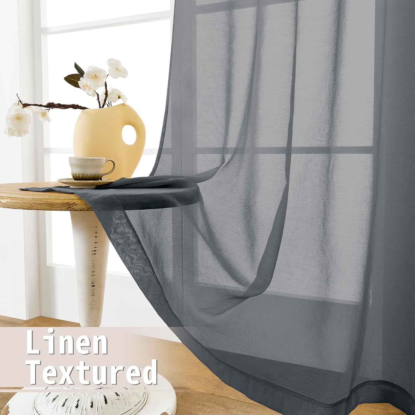 Tollpiz Sheer Door Curtain Closet Linen Textured Curtain Sheers Doorway Light Filtering Voile French Door Rod Pocket Curtains Patio Glass Door, 25 x 80 inches Long, Dark Grey, Set of 1 Panel