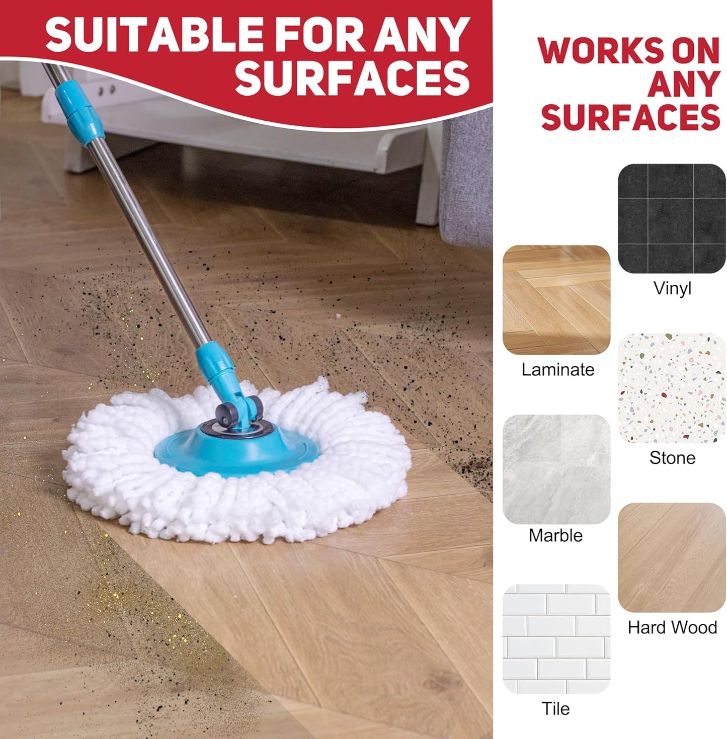 Mop Replacement Heads - 4 Pack Microfiber Refill Heads Universal for 360°Spin Magic Mopping,Hurrica,Mopnad and Cassabel (4pc-White)
