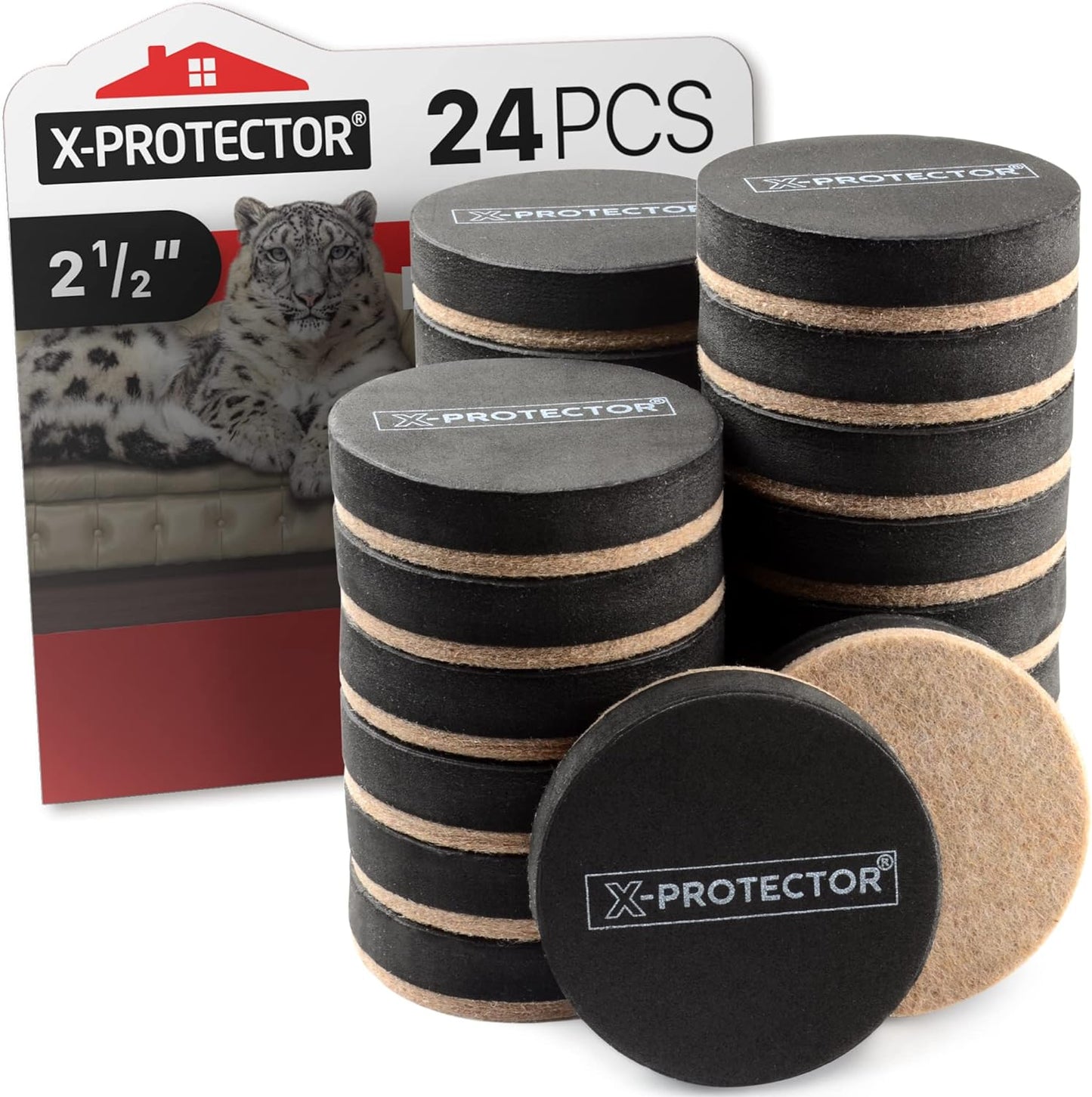 Felt Furniture Sliders Hardwood Floors X-PROTECTOR – 24 PCS 2 1/2 inch Furniture Sliders – Heavy Duty Felt Sliders Hard Surfaces – Move Your Furniture Easily & Safely!