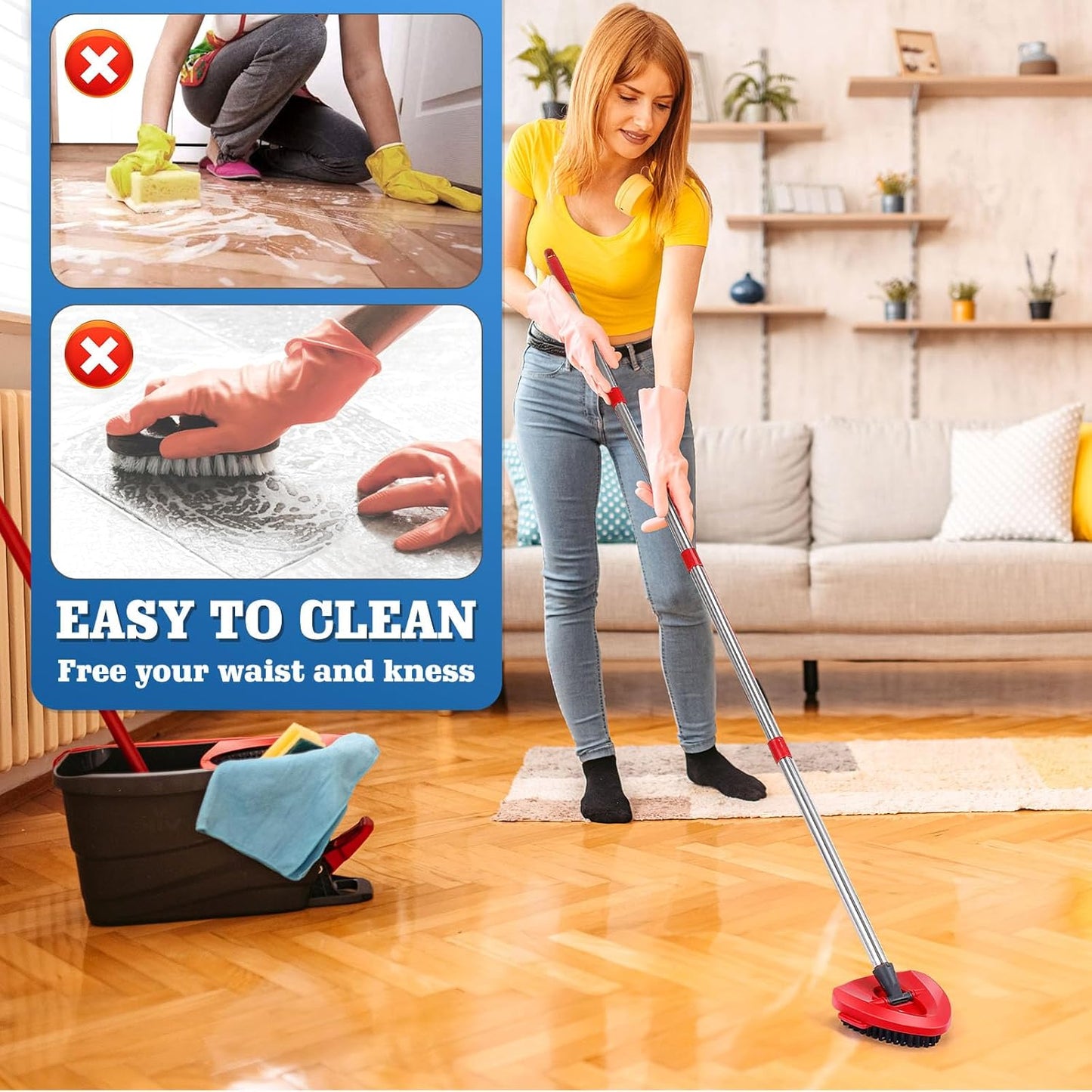 2 Pcs Mop Scrub Brush Head and 1 Mop Base Part Part Replacement Compatible with Oceda EasyWring 1 Tank System