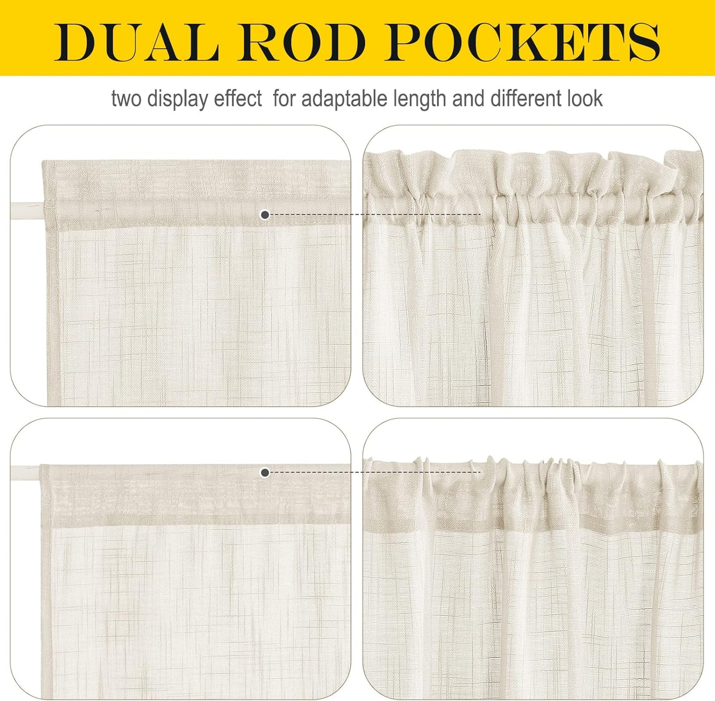 NICETOWN Sheer Privacy Curtains for Front Back Door,Farmhouse Rod Pocket Small Kitchen Short Panel French Door Curtains for Windows, 26" W x 64" L, 1 Piece, Beige