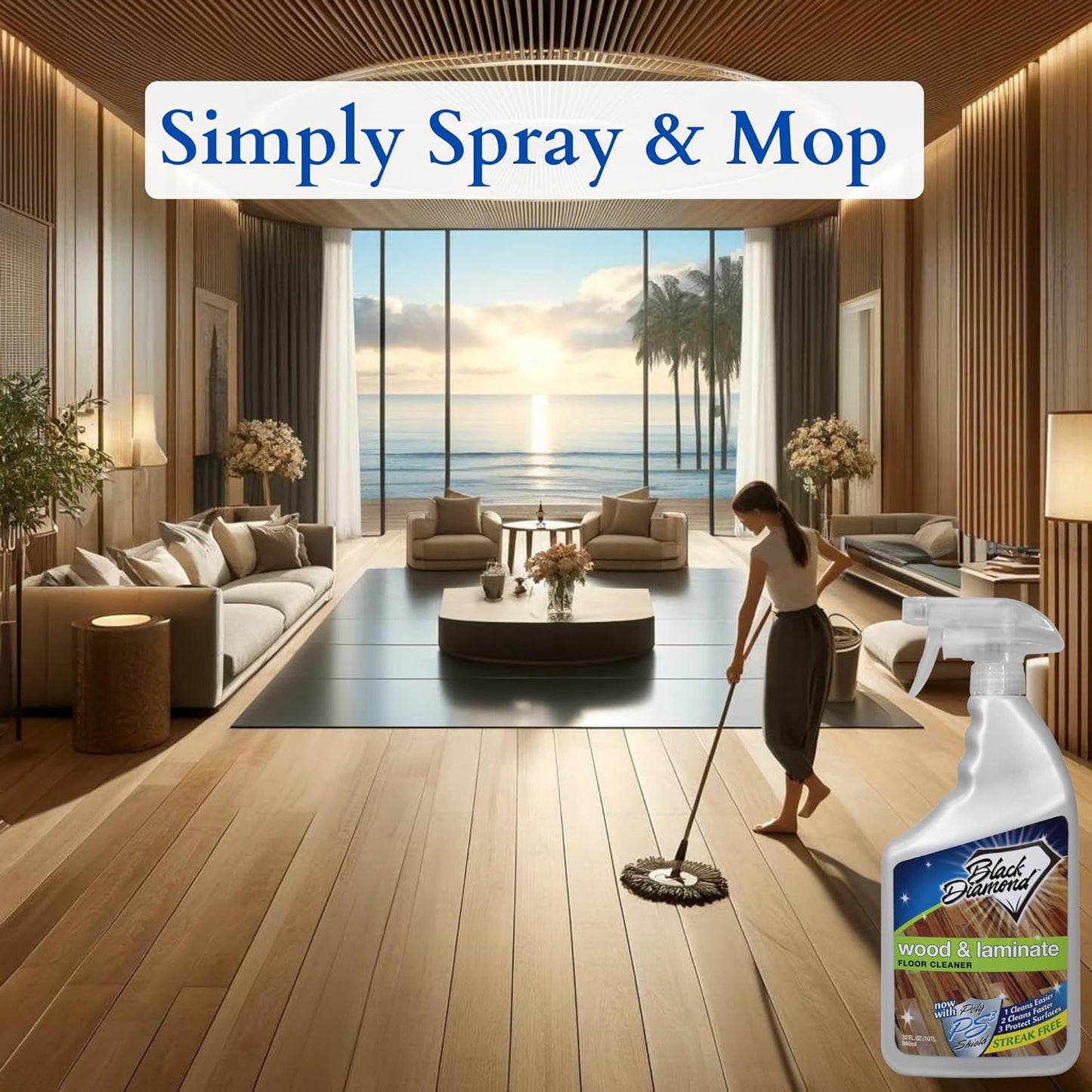 Black Diamond Stoneworks Wood & Laminate Floor Cleaner- Ready to Use Non-Toxic No-Rinse Formula - Safe for Vinyl, Wood, and Engineered Floors (160 FL Oz)