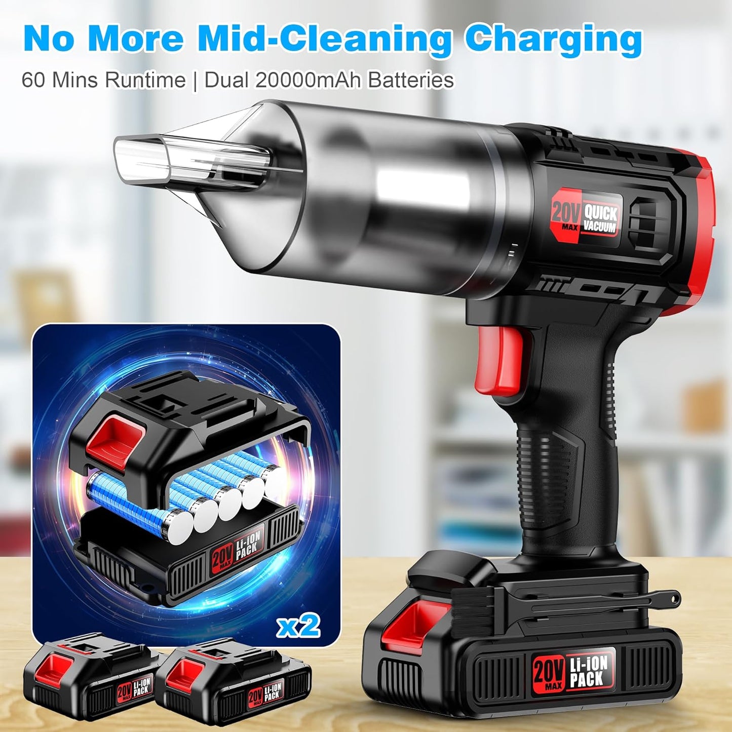 Handheld Vacuum Cleaner Cordless - 35000PA Strong Suction for Car & Home, Car Vacuum Portable Rechargeable Lightweight for Pet Hair with HEPA Filter, Quick Clean in Office/Desk/Couch (Red)