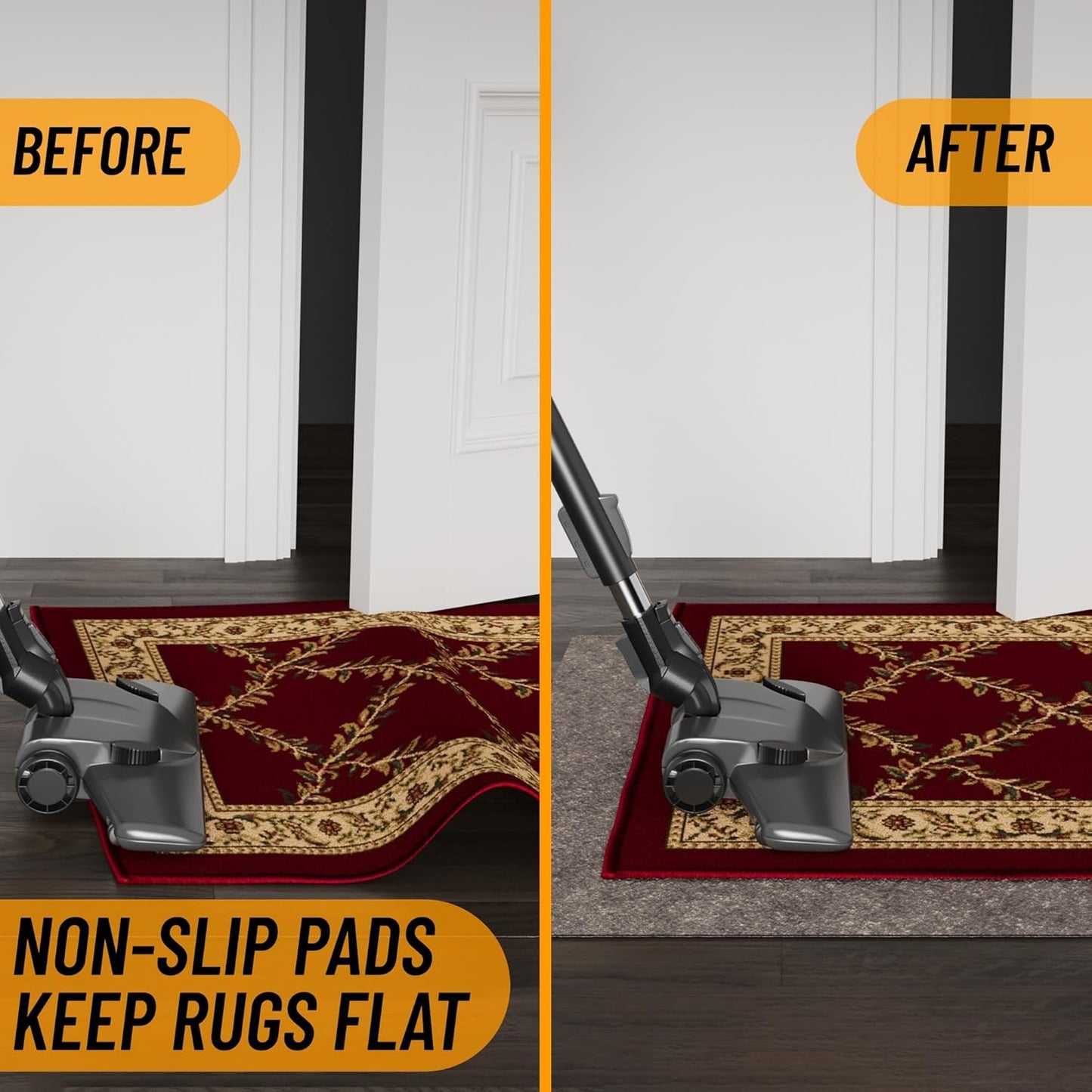 Ottomanson 3' x 9' Non-Slip Rug Pad Gripper 1/4 Inch Thick Dual Surface Felt + Rubber Gripper - Safe for All Floors, Brown
