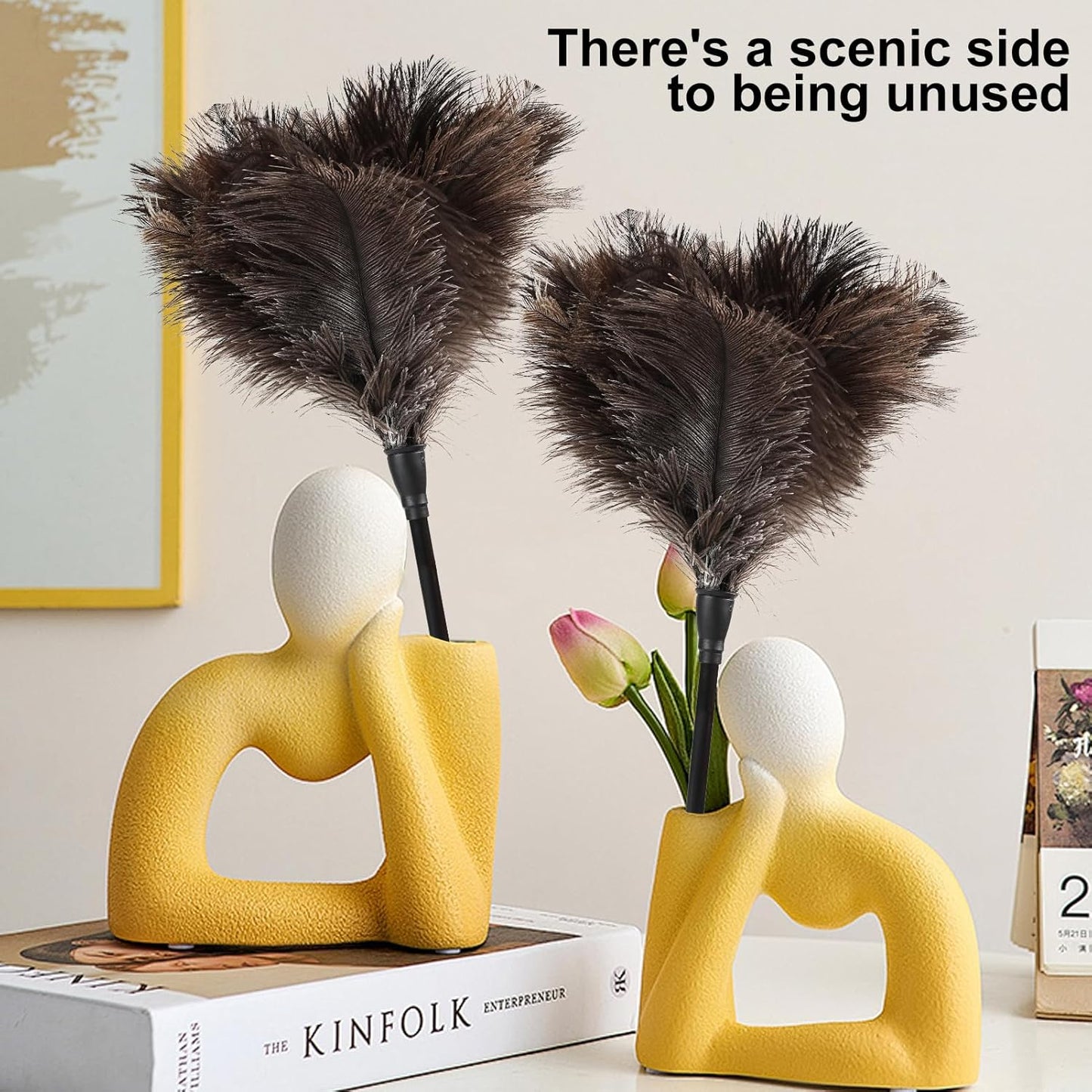 Ostrich Feather Duster-14.9 Inch Mini Natural Feathers Dusters with Plastic Handle Reusable Handheld for Cleaning Supplies Home Car Office(4pcs)