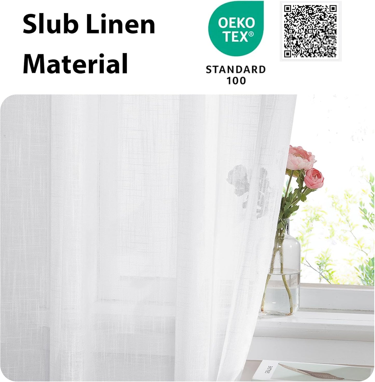 NICETOWN French Door Curtain Panel Linen Look Classroom Window Shade Sidelight Filtering 72 Inches White Sheer Curtains for Front Doors with Tieback, 36 Inches Wide, Sold in 1 PC