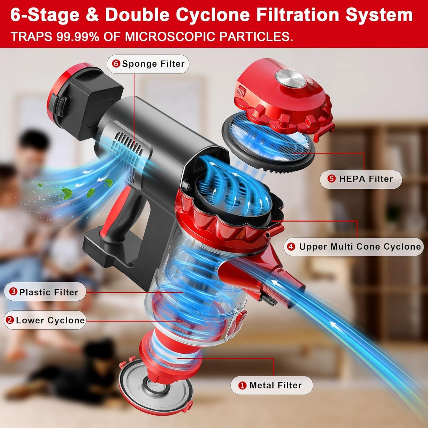 elezon A200 Cordless Vacuum Cleaner with 18000Pa Powerful Suction, 38 Min Runtime, 2200mAh Battery, HEPA Filter, Portable Stick Vacuum for Hardwood Floor, Lightweight Handheld for Home, Pet Hair, Car