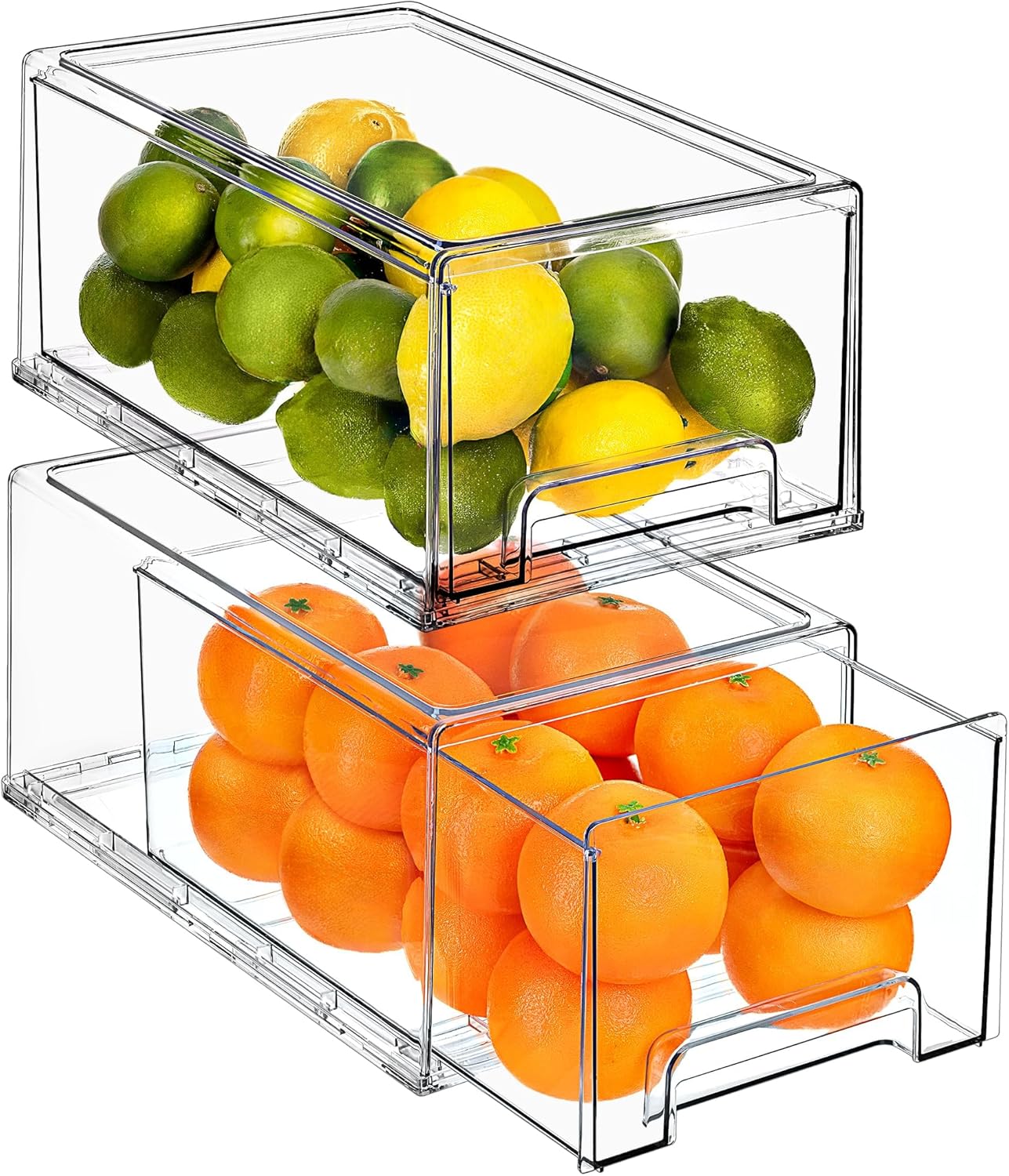 Sorbus Large Clear Storage Drawers (2 Pack) – Stackable Pull-Out Storage Bins with Handles, Slide Out Organizer Drawers for Pantry, Fridge, Kitchen – Stackable Acrylic Storage Bins