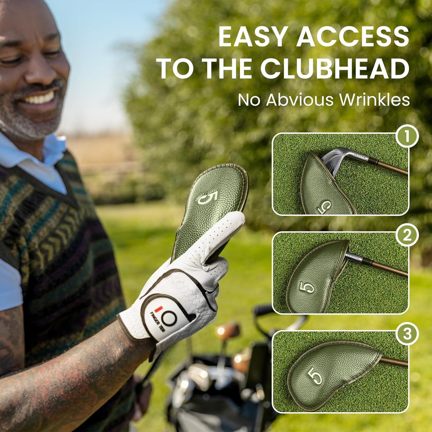 FINGER TEN Premium Synthetic Leather Stylish Iron & Wedge Golf Head Covers Value 12 Piece Set, Embroidered Labels & Fits Most Clubs Gift Set, Travel Protection Accessories