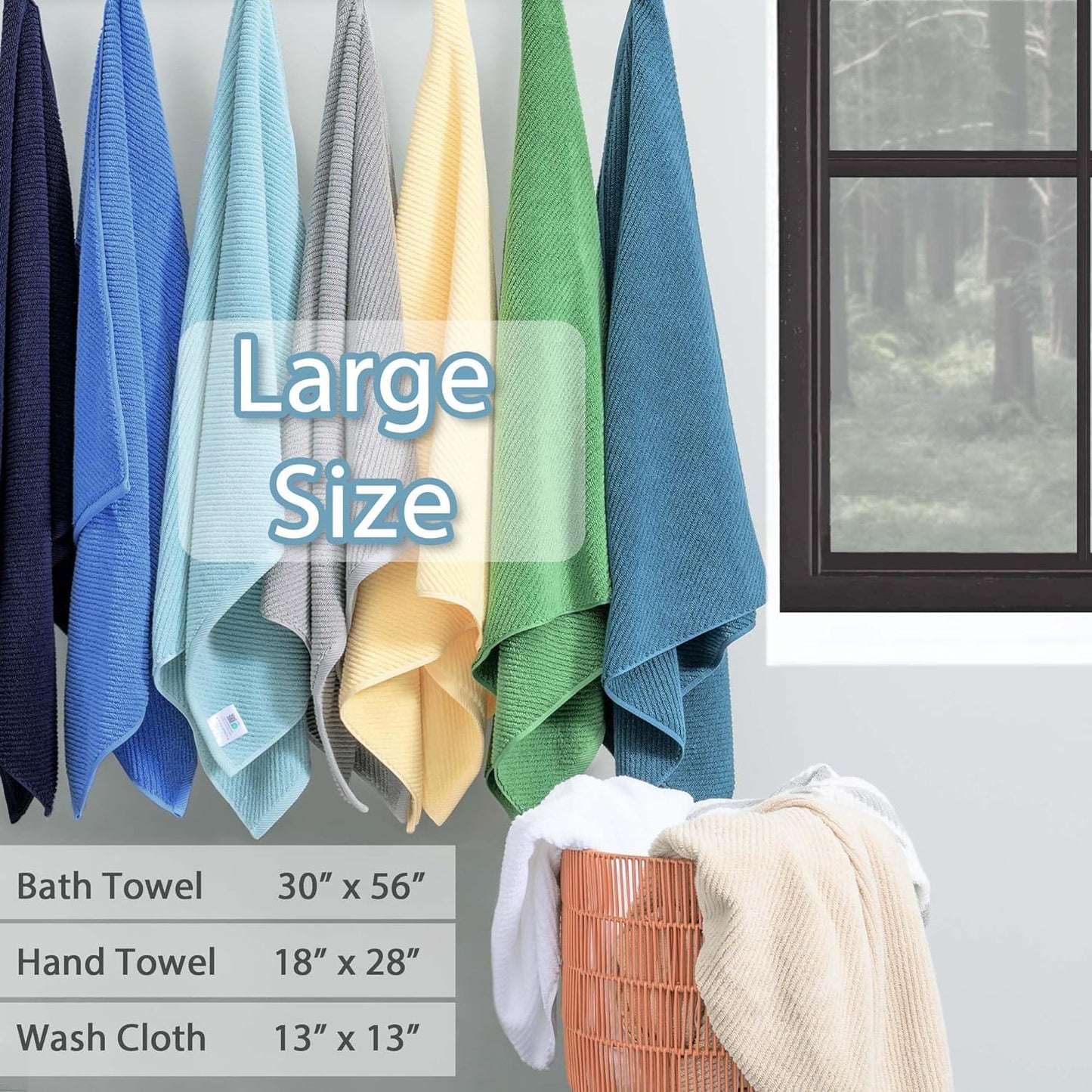 VOOVA & MOVAS Ocean Blue Towels for Bathroom, 100% Cotton | Quick Dry | Soft | Thick,3 Piece Towel Set, 1 Large Bath 30" x 56", 1 Hand 18" x 28", 1 Wash Cloth 13" x 13", Bathroom Essentials