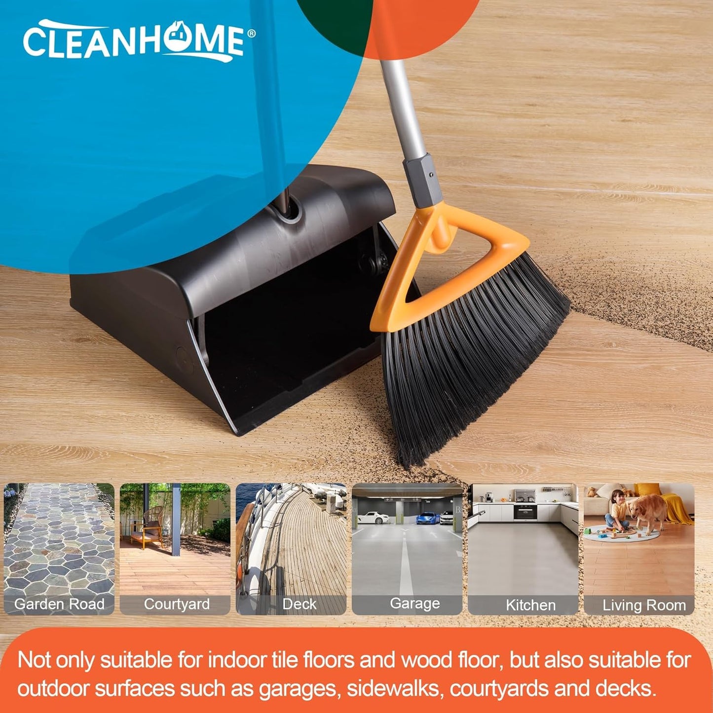 3 Pack Heavy Duty Outdoor Broom with Long Handle for Patio,Lobby,Garden,Kitchen,Deck,Yard,Sweeping -Commercial Grade Angle Broom with Stiff Bristles and Sponge Handle