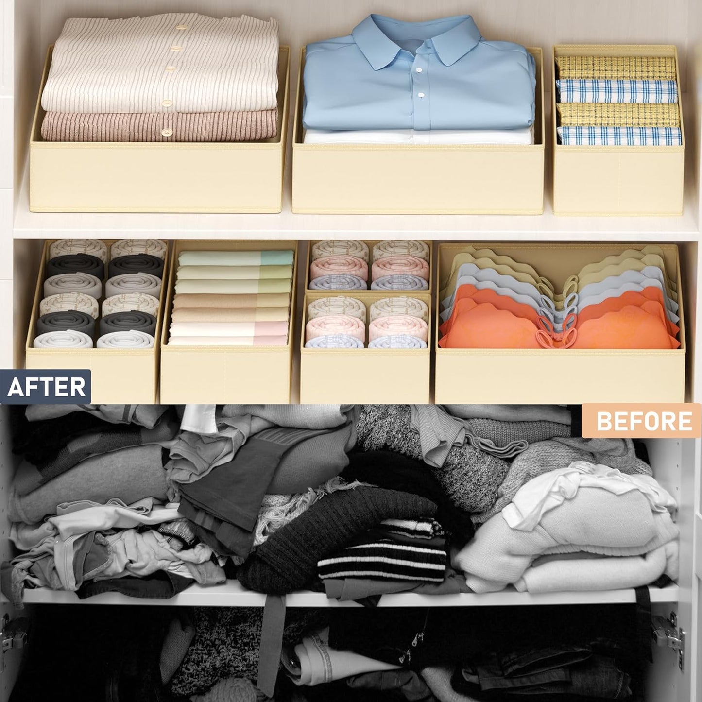 DIMJ Drawer Organizer Clothes - 24 Pack Baby Dresser Organizer for Nursery, Foldable Drawer Organizer Bins for Closet Bedroom Organization, Fabric Clothes Storage Dividers for Underwears, Socks, Bras