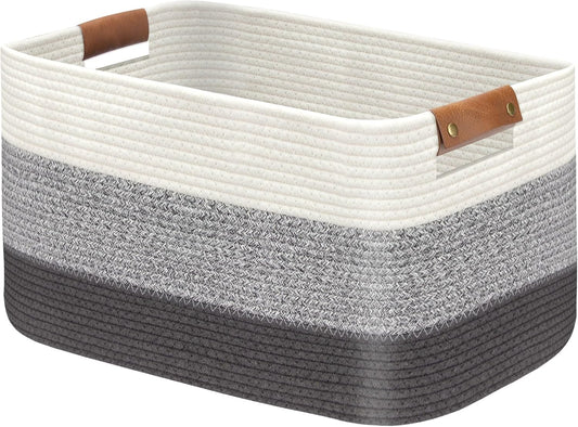 Large Collapsible Laundry Basket, Clothes Hamper for Blanket, Toy, Towels, Woven Baskets for Storage, Nursery Home Decor Living room 21.6" x 15" x 11.8", Gradient Grey