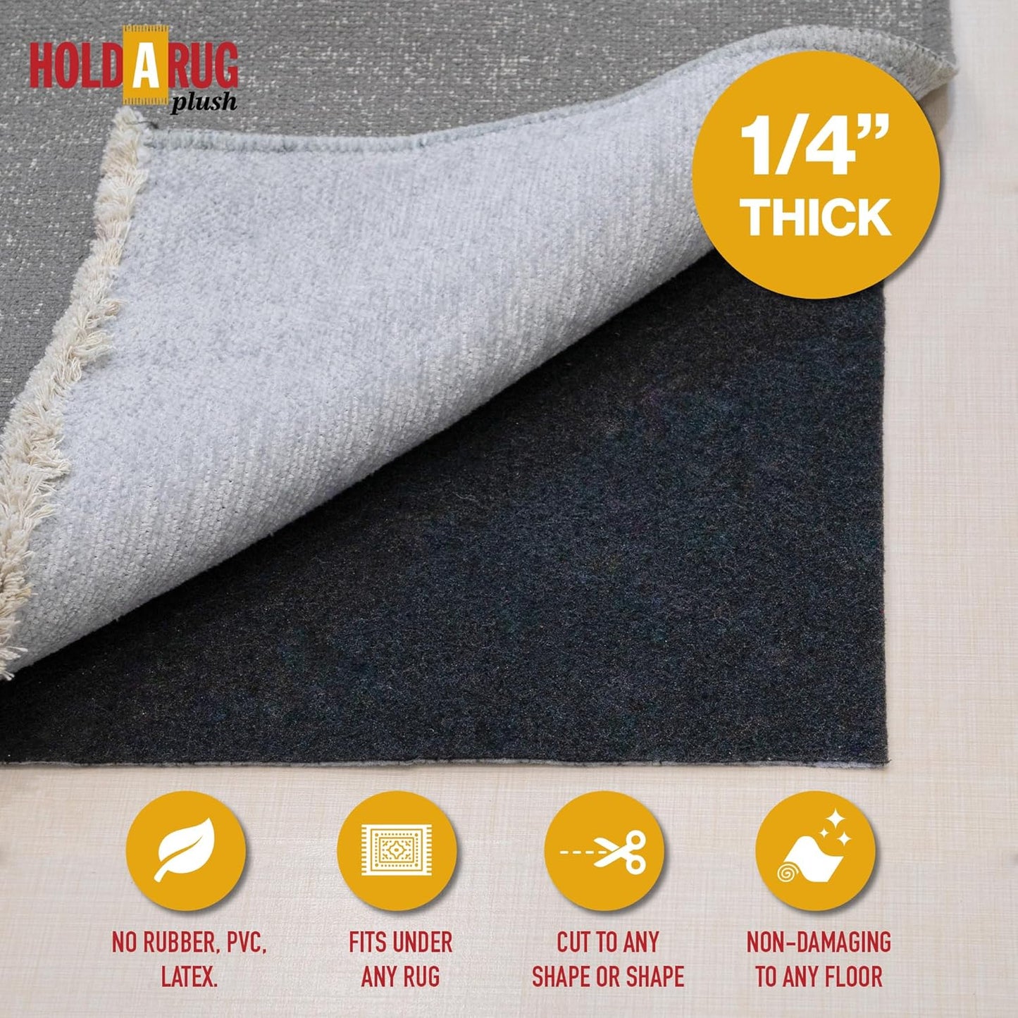 Hold-a-Rug Plush 2' x 16' Nonskid, Nonslip Rug Pad, Reversible Gripper, ¼ Thick, Safe for All Floors and Carpet, Keep Area Rugs Secure
