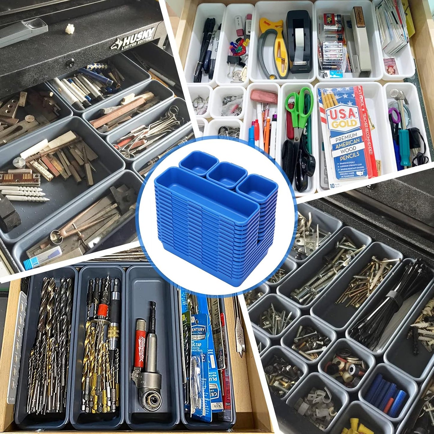 KeFanta 42 Pack Tool Box Organizer Tool Tray Dividers, Rolling Tool Chest Cart Cabinet Workbench Desk Drawer Organization and Storage for Hardware, Parts, Screws, Nuts, Small Tools Organization(Blue)