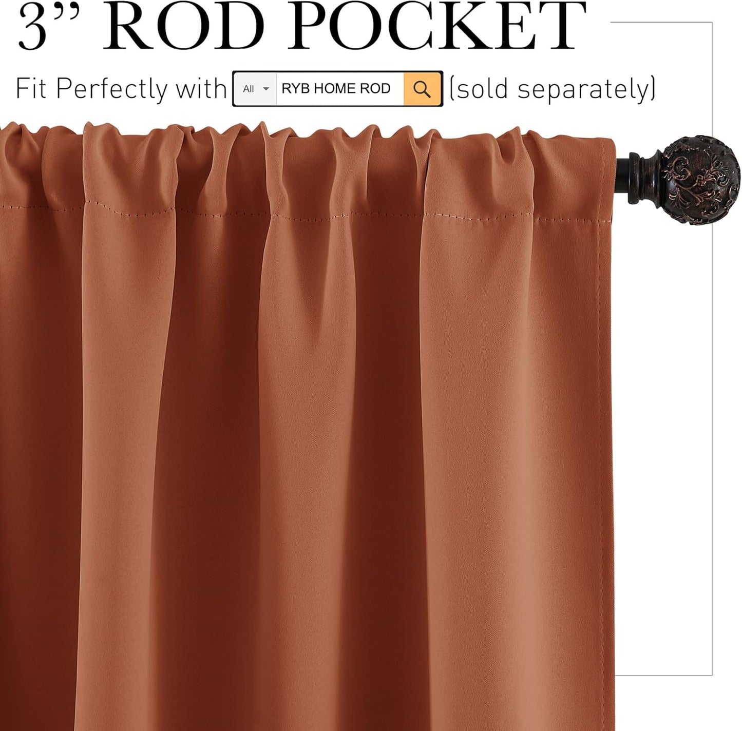 RYB HOME Small Curtains Blackout - Privacy Energy Efficiency Mini Curtains for Kids Bedroom RV Camper Windows Trailer Bathroom Kitchen Cabinet Door Window, W 29 x L 36, Burnt Orange, 2 Panels